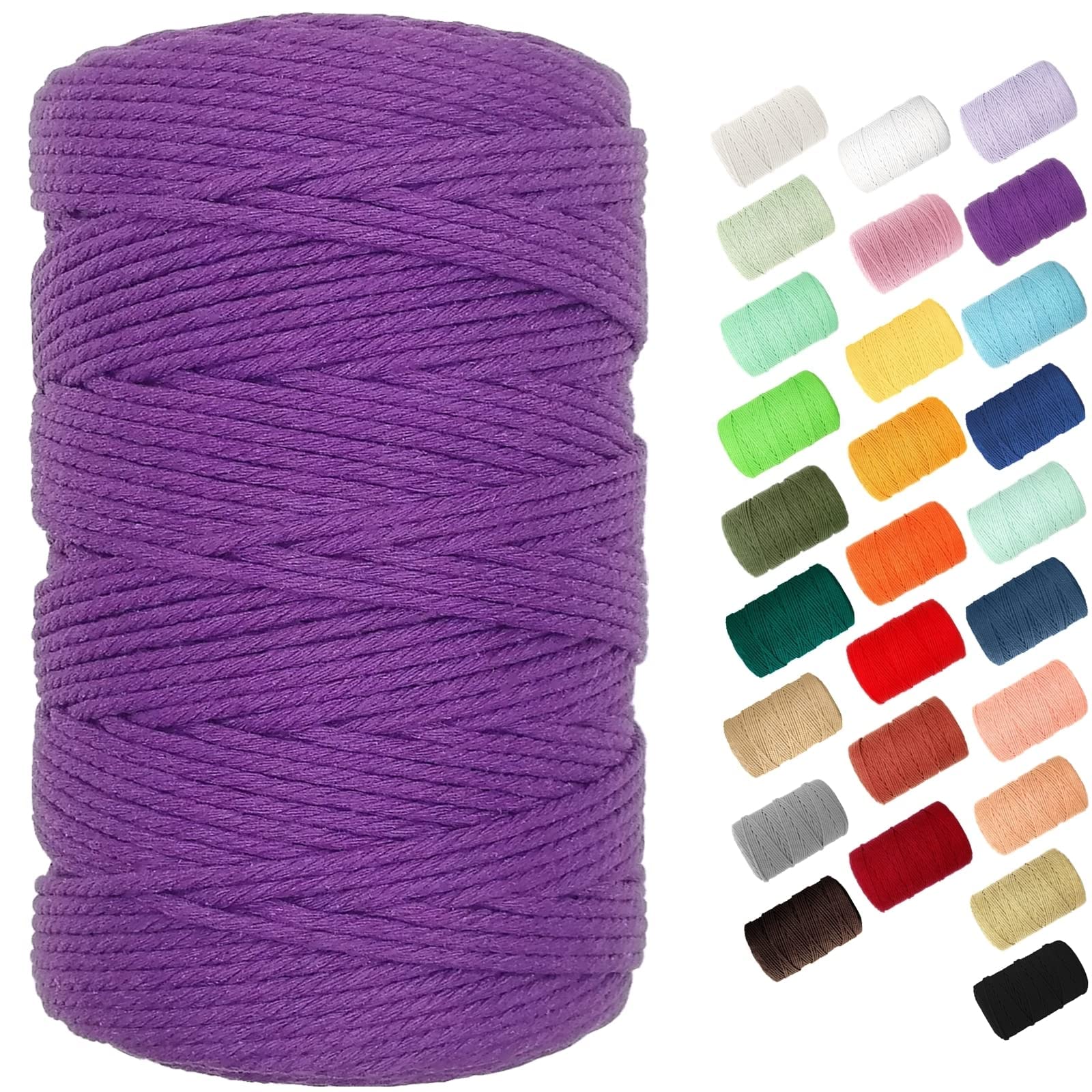 Macrame Cord, Byworld 3Mm Cotton Rope 220 Yards(200M) Twine String, 100 Natural Cotton Colored Macrame Rope For Macrame Kit, Pla