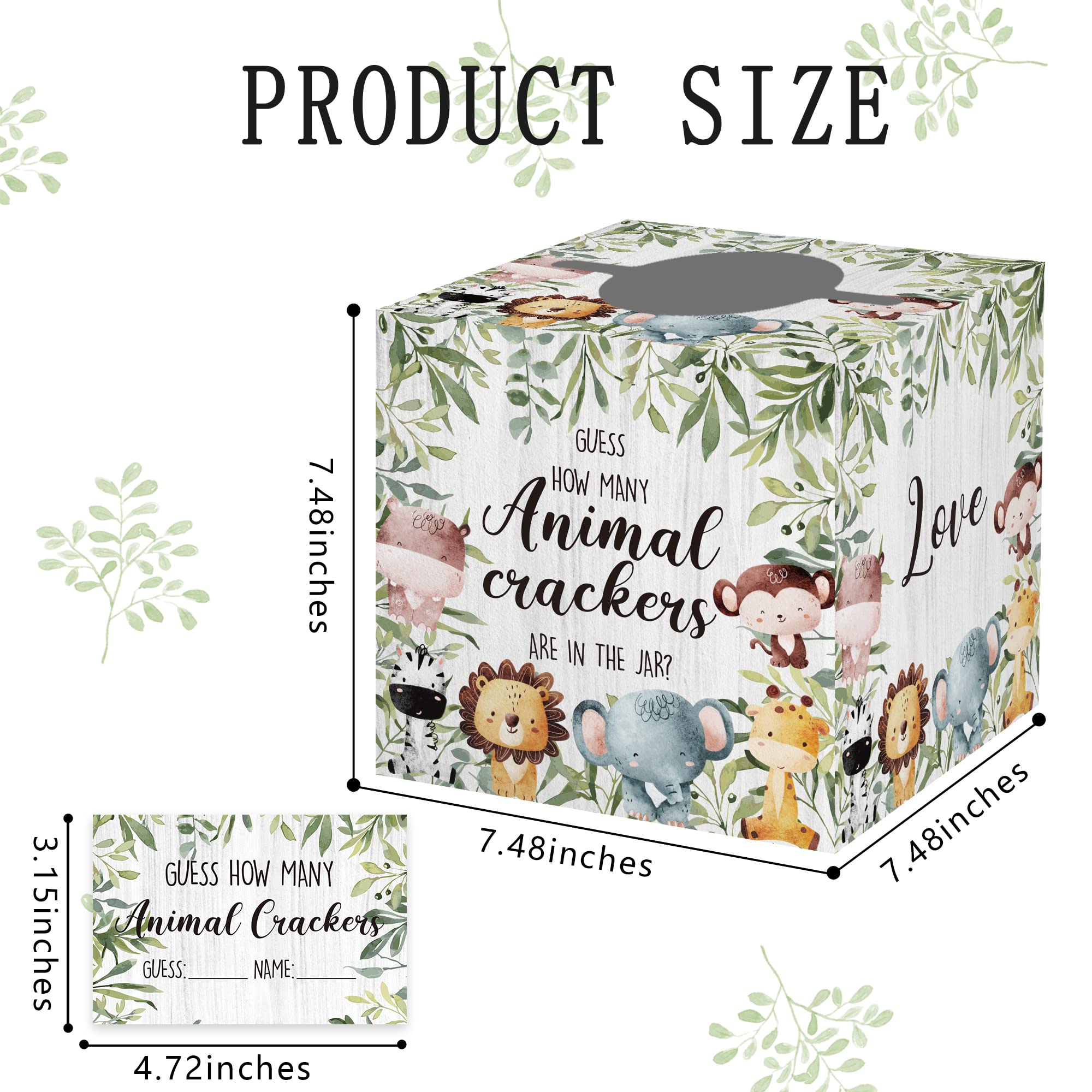 Cute Animals Baby Shower Game Cards With Box, Guess How Many Animal Crackers, Baby Shower Game With Box And 50 Guessing Cards, B