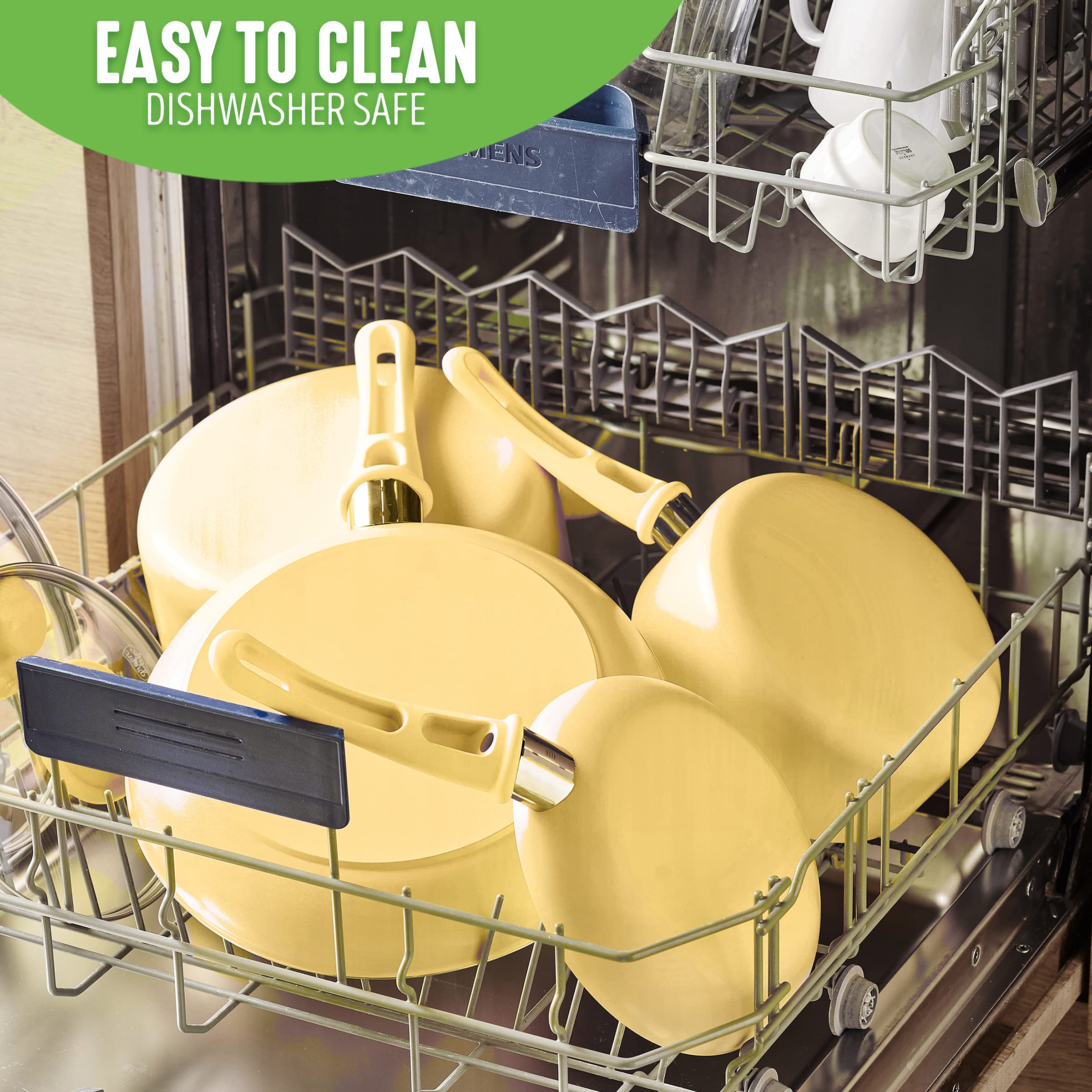 Greenlife Soft Grip Healthy Ceramic Nonstick, 1Qt And 2Qt Saucepan Pot Set With Lids, Pfas-Free, Dishwasher Safe, Yellow