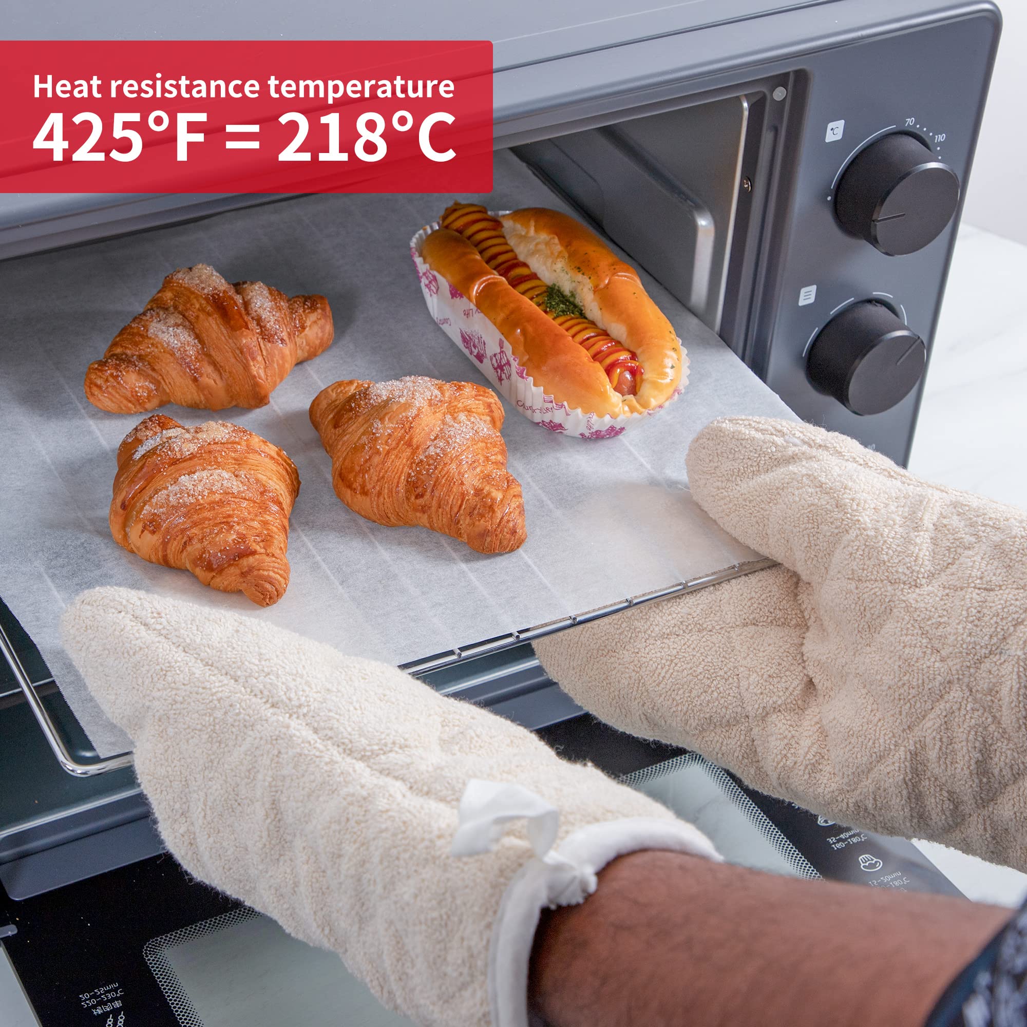 Terry Cloth Oven Mitts Heat Resistant to 482 F 15 Inch 100% Cotton Set of 2