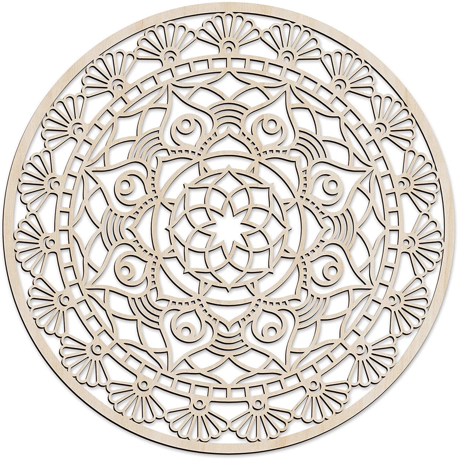 American-Elm Mandala Wooden Wall Art, Floral Oriental Design Petals Leaves, Birch Wood Plywood Rustic Wall Art Accent For Hallwa