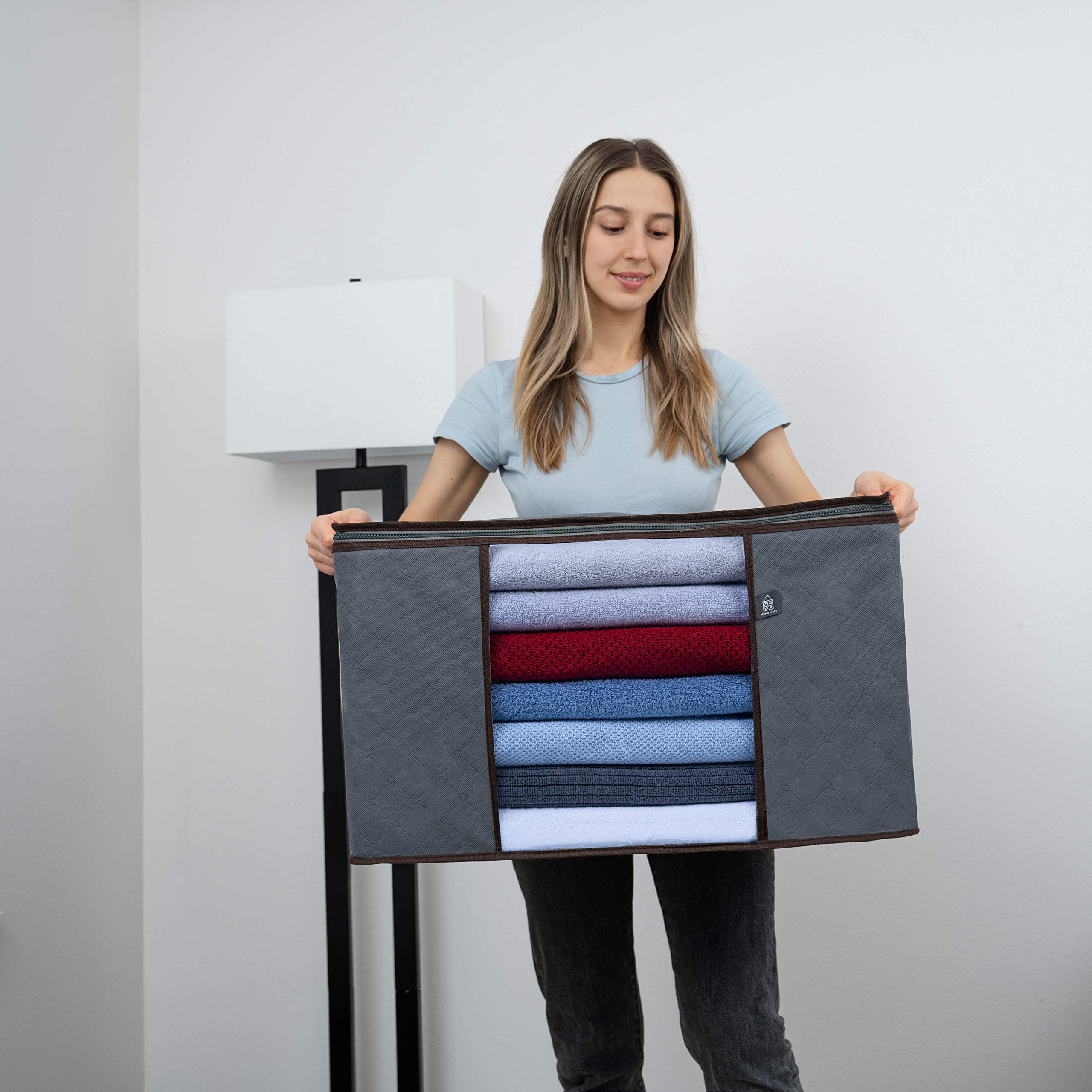 VENO 3 Pack Extra Large Clothes Storage Bag Organizer with Reinforced Handle Thick Fabric for Comforters, Blankets, Bedding, Fol