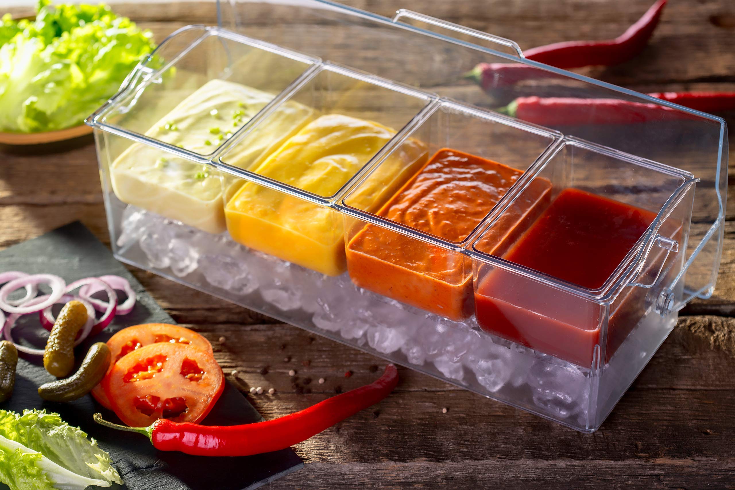 Pikanty | 4-Compartment Chill & Serve Condiment Caddy With Revolutionary Ice Base | Spacious, Hygienic, And Durable For All Even