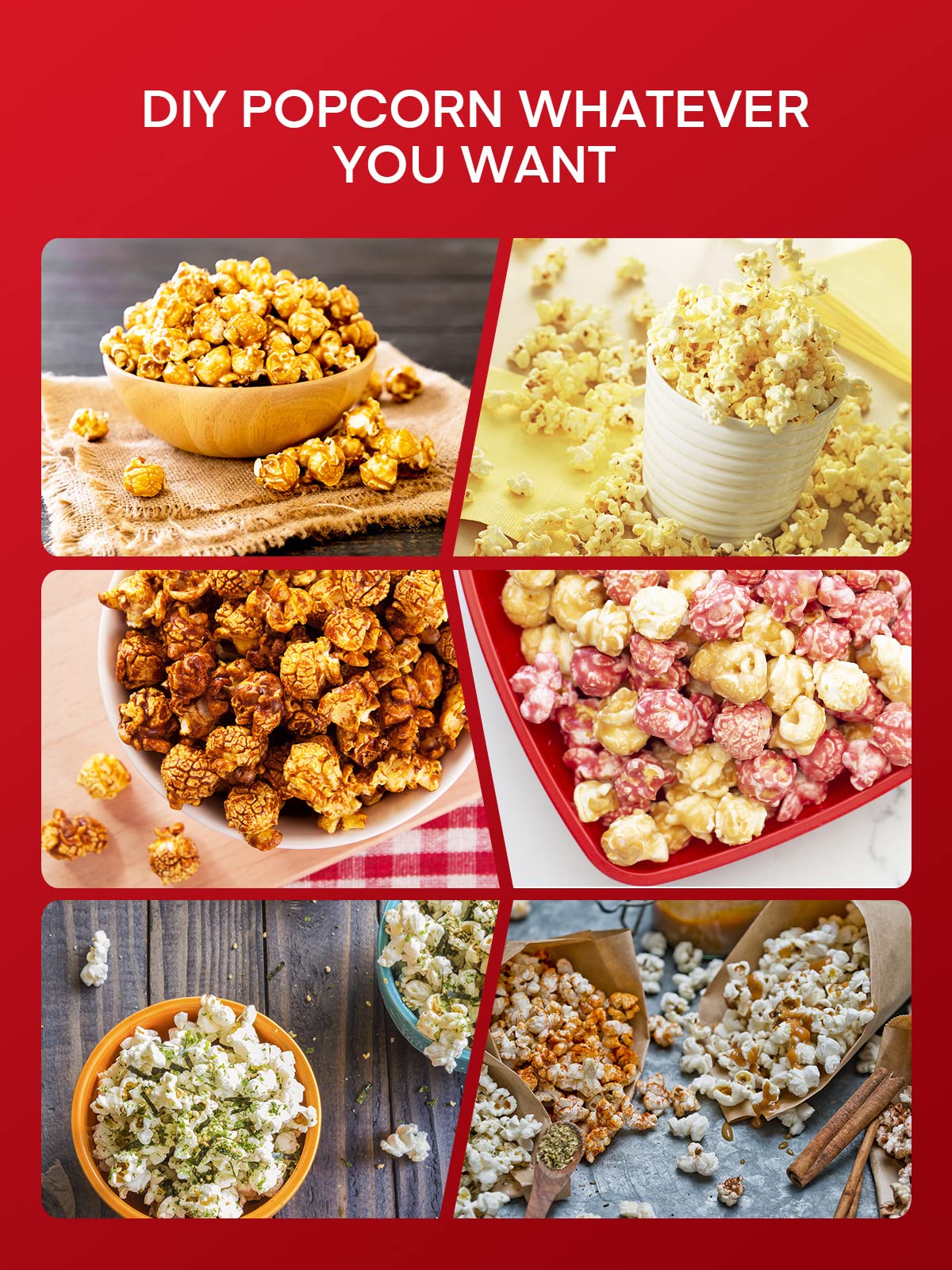 Popcorn Machine, 6 Qt Automatic Stirring Popcorn Maker, Electric Hot Oil Popcorn Popper, Diy Flavor,Detachable & Nonstick Plate,