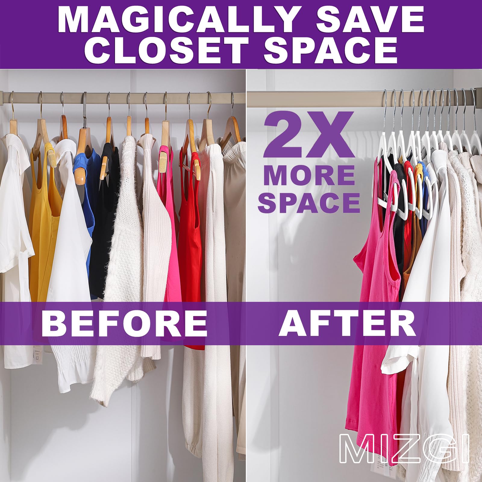 Hangers 50 Pack - Non-Velvet White Plastic Hangers For Clothes -Heavy Duty Slim Coat Hanger -Space-Saving Closet Hangers With Ch