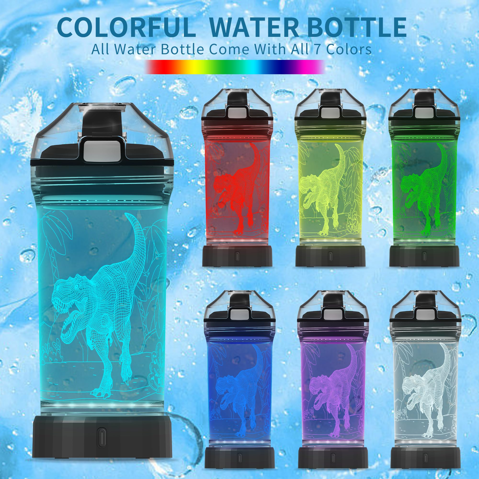 Okiyid Kids Water Bottle With 3D Light-Up Led Lights - Bpa Free - Perfect For Back-To-School Season, Girls, Boys, Kids, Holiday