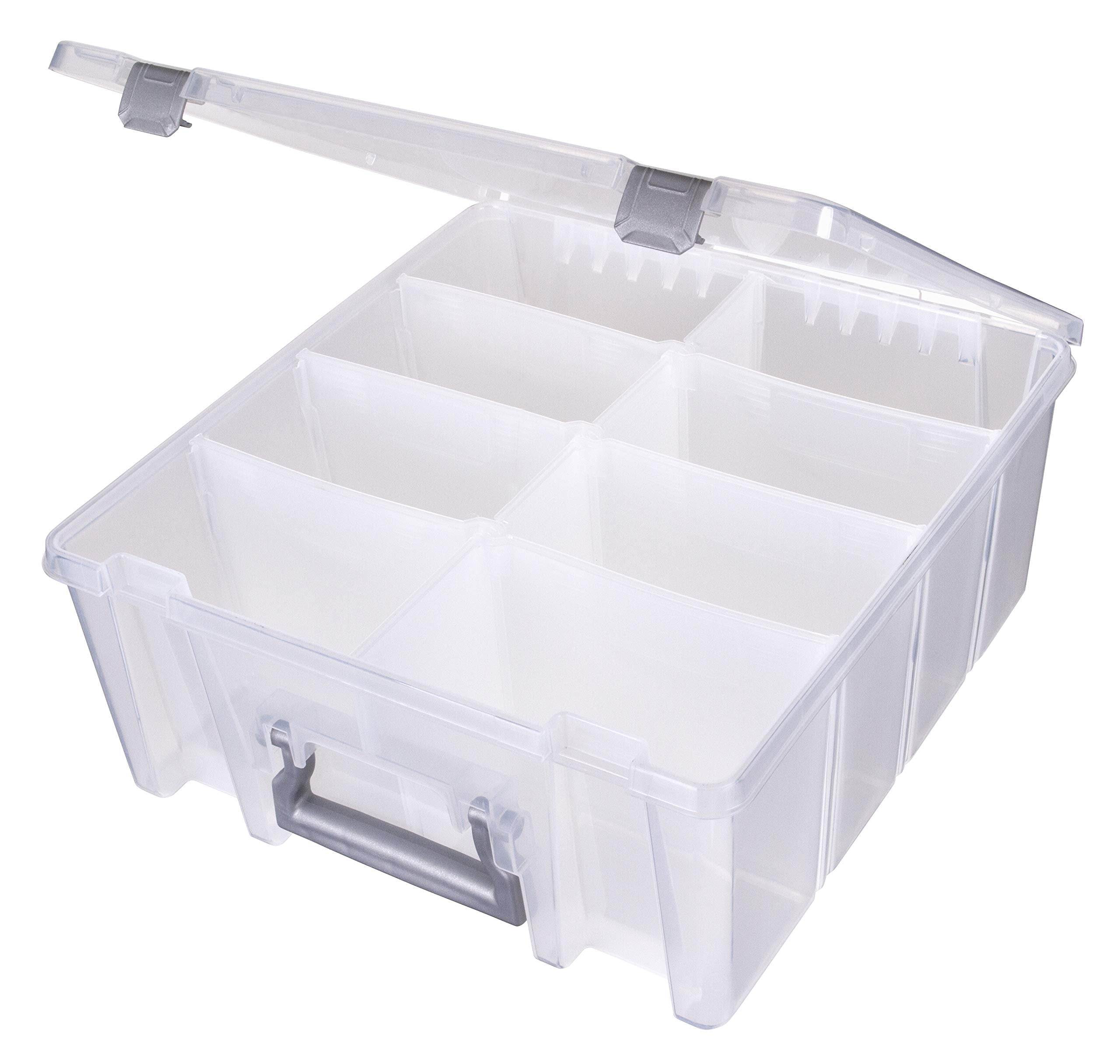 AB Designs 6990ABD Super Satchel Double Deep with Removable Dividers  Stackable Home Storage Organization Container  Clear with Sliver Latches and Handle