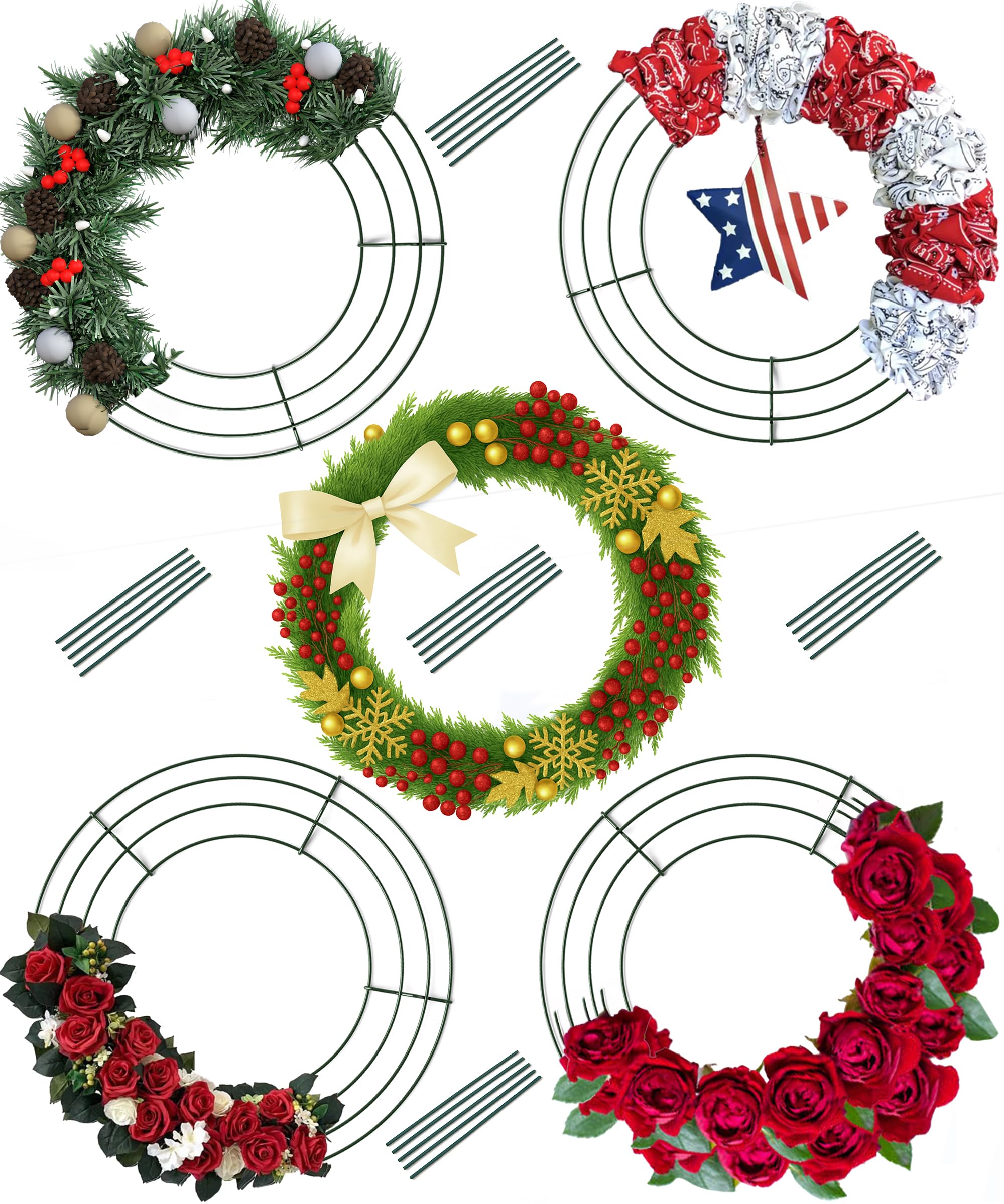Upstout 5-Pack 10 Inch Wire Wreath Frame - Round Metal Wreath Form with Ring Design for DIY Crafts, Floral Projects, and Home De