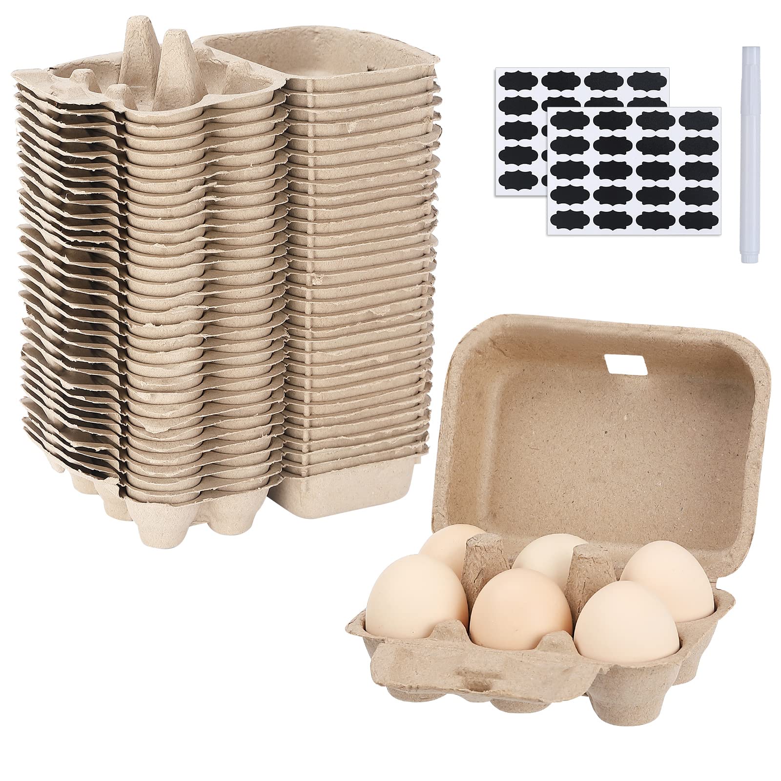 AEIMIJPQ Paper Egg Cartons - 36 Pulp Fiber Half Dozen Egg Storage Containers for Chicken, Duck Eggs