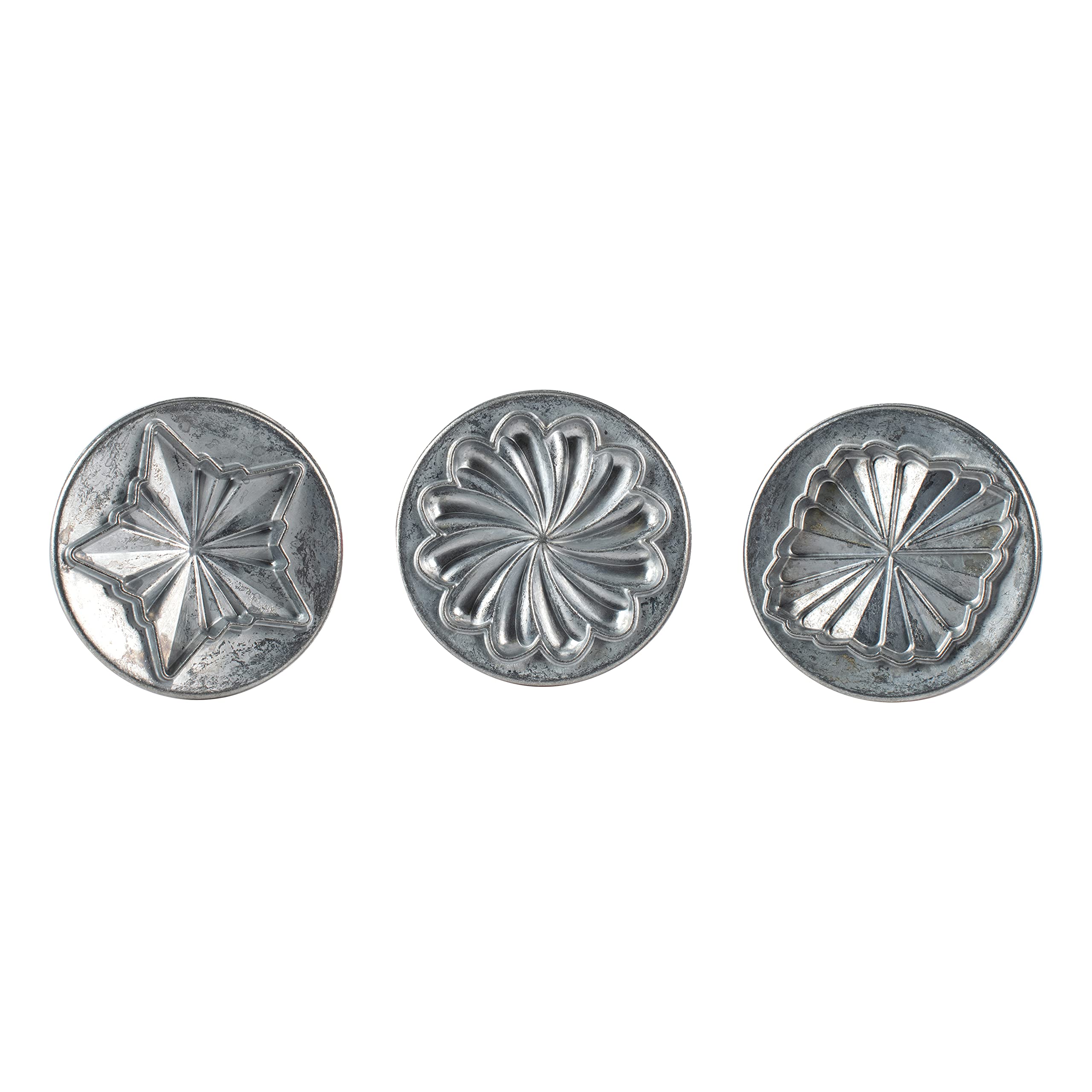 Nordic Ware Pretty Pleated Cookie Stamps Silver Cast Aluminum With Wood Handles, Grey, 3-Piece