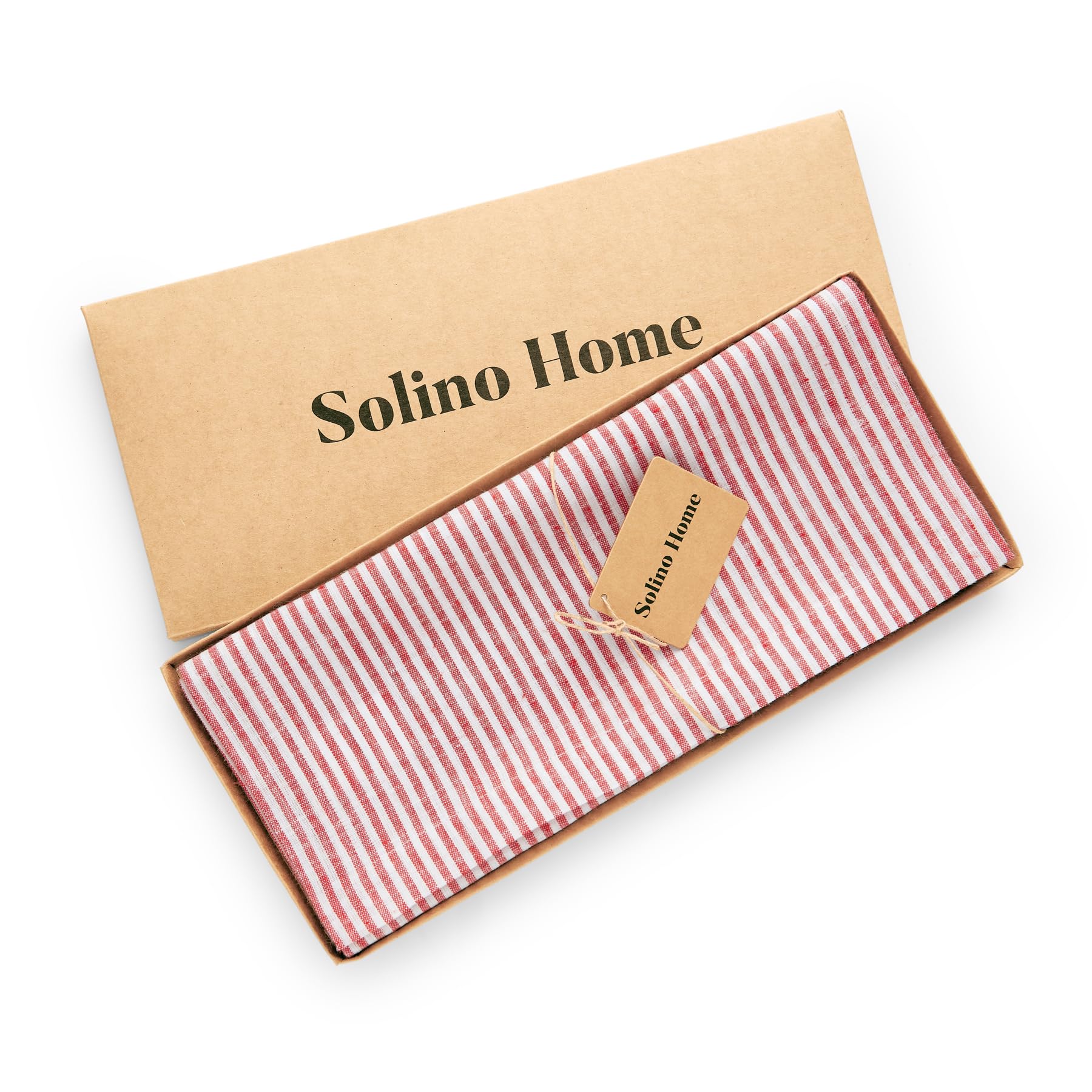 Solino Home Stripe Linen Table Runner 108 Inches Long - 100% Pure Linen Red And White Dining Table Runner 14 X 108 Inch Ideal Fo
