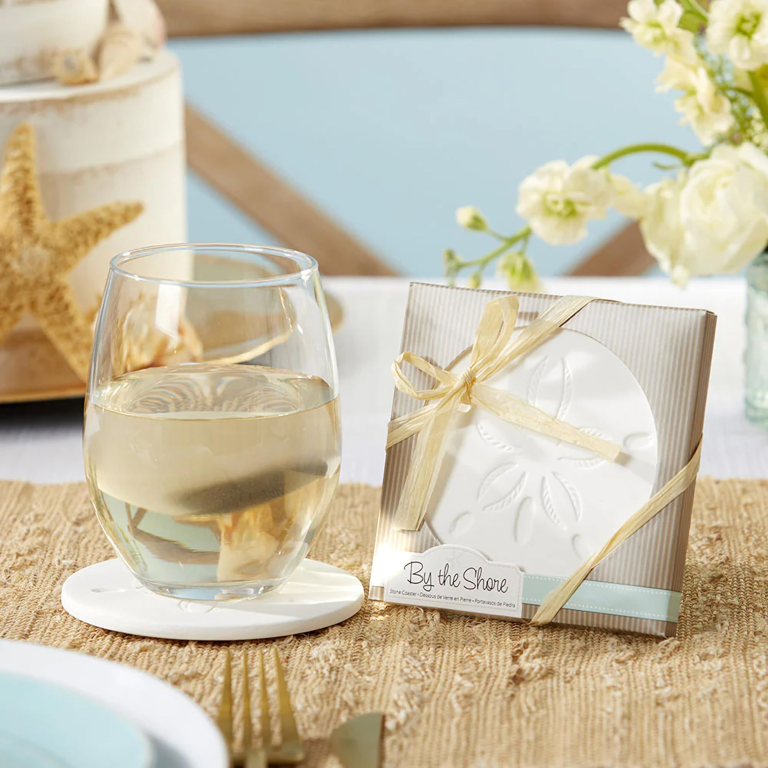 Kate Aspen Sea Shore Sand Dollar Drink Nautical Wedding Favor  Single Coaster  White