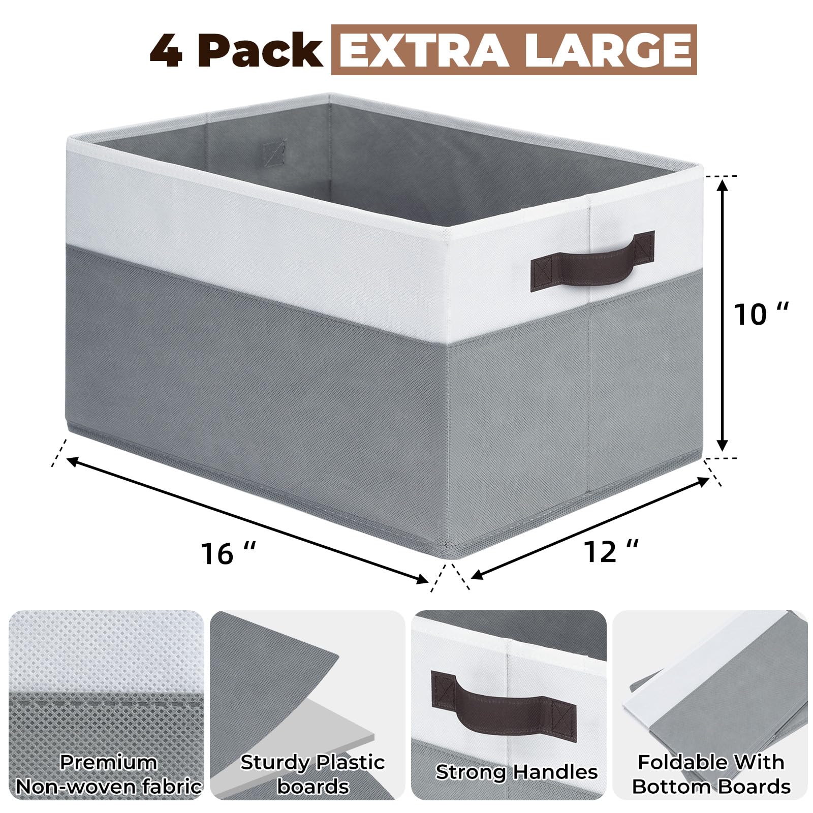 Criusia Extra Large Storage Bins 4 Pack - 16X12In Closet Organizers And Storage Baskets For Organizing Clothes Toy Blanket - Fab