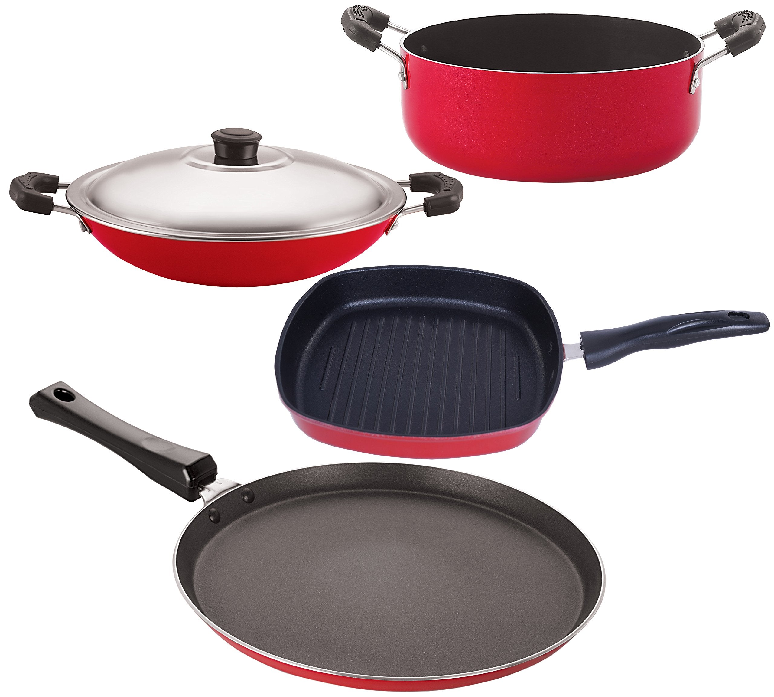 Nirlon NonStick 3 Layer Coated Aluminium 4 Piece Odor Free Healthy Cooking Essential Combo Set