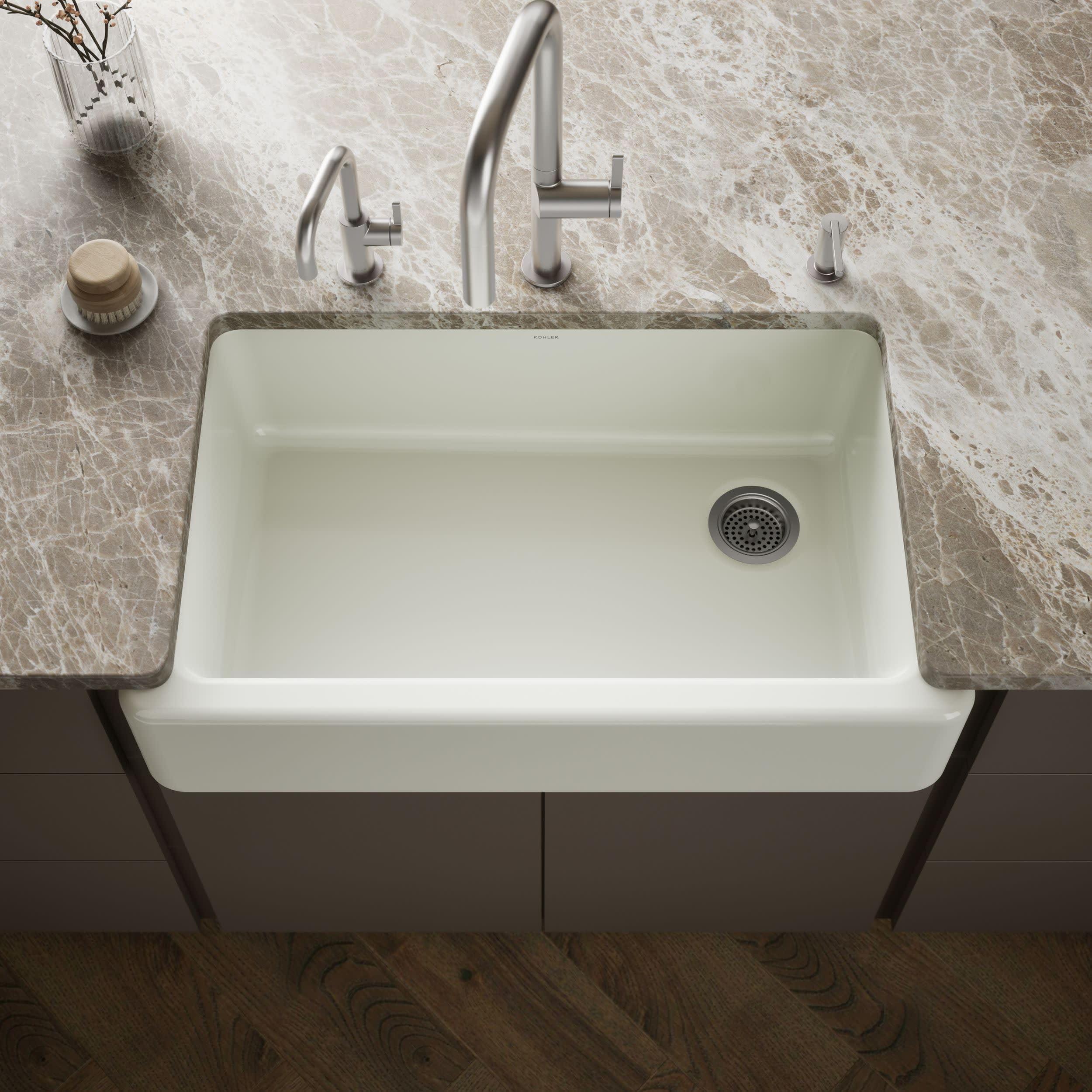 Kohler K-6489-Ny Whitehaven Farmhouse Self-Trimming Apron Front Single Basin Sink With Tall Apron, Dune