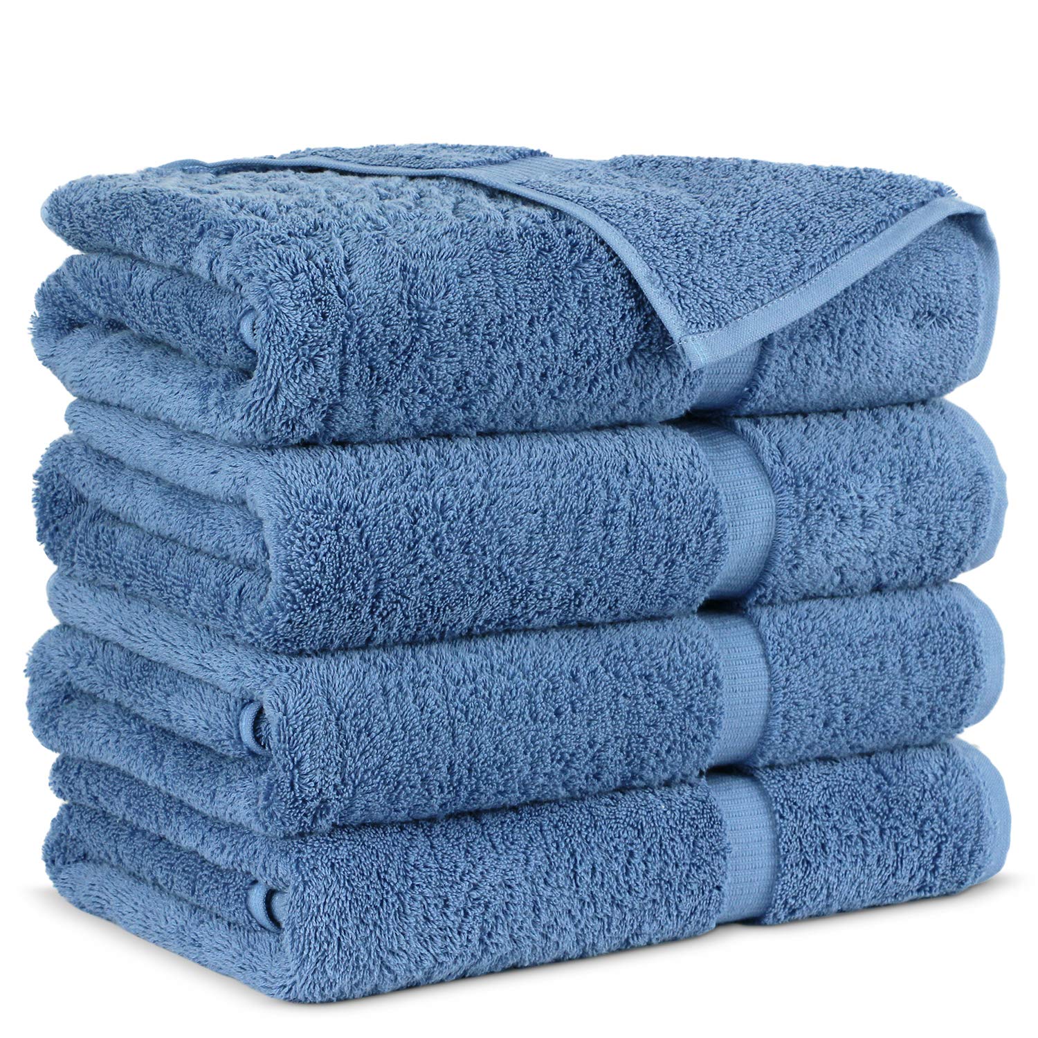 Towel Bazaar Premium Turkish Cotton Super Soft And Absorbent Towels (4-Piece Bath Towels, Wedgewood)