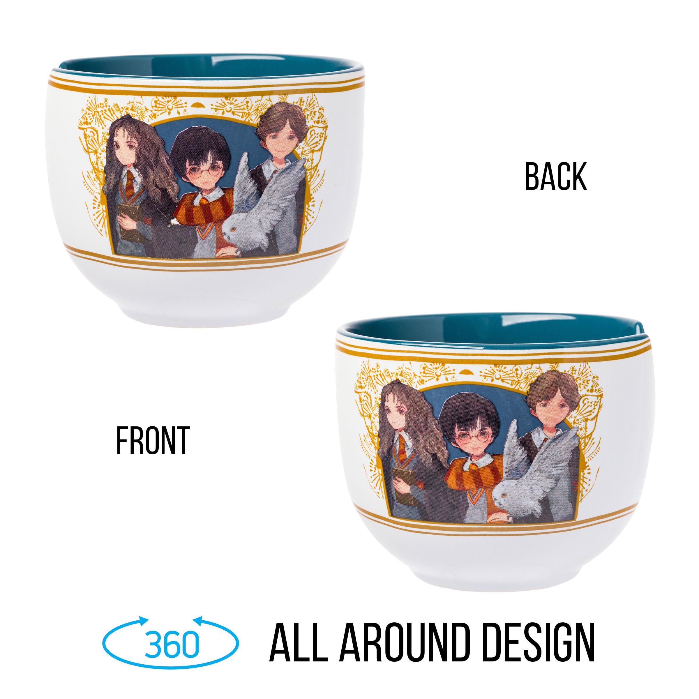 Silver Buffalo Harry Potter Trio Anime Style Ceramic Ramen Noodle Rice Bowl With Chopsticks, Microwave Safe, 20 Ounces