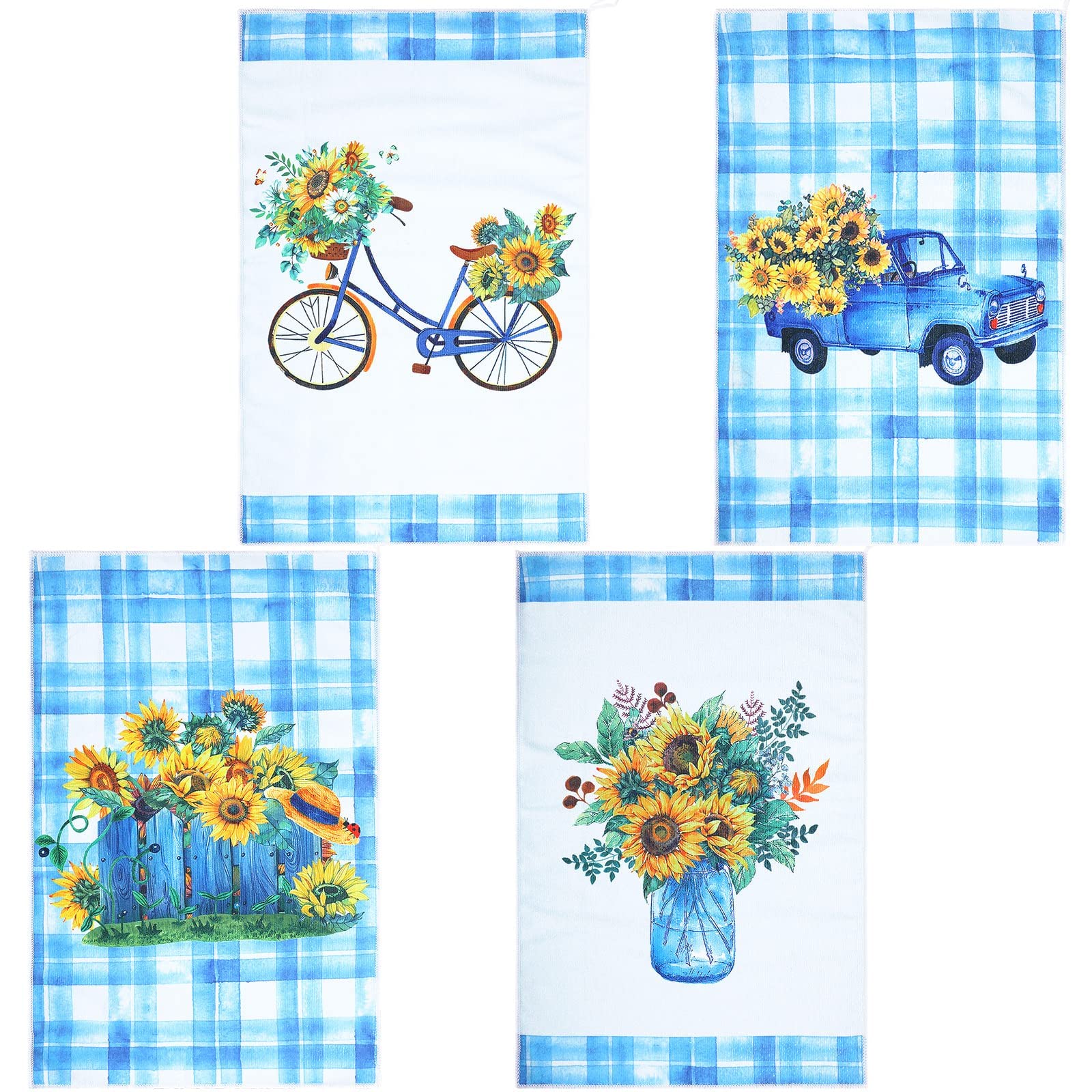 4 Pcs Kitchen Towels Sunflower Bee Dish Towels Decorative Absorbent Hand Polyester Towel With Hanging Loop For Kitchen Dishes Te
