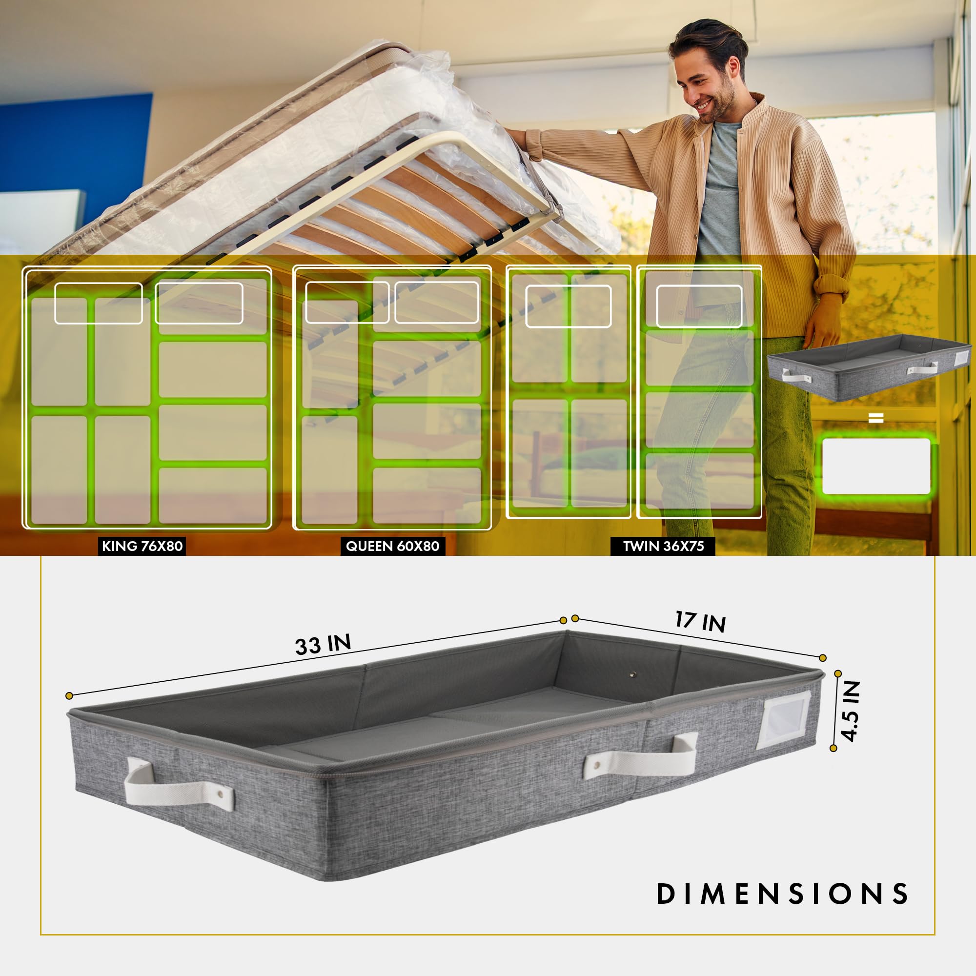 HOMELUX THEORY Low Profile Under Bed Storage Containers, 33x17x4.5 Clothes & Shoe Organizer Underbed Storage Box Drawer for Bedr