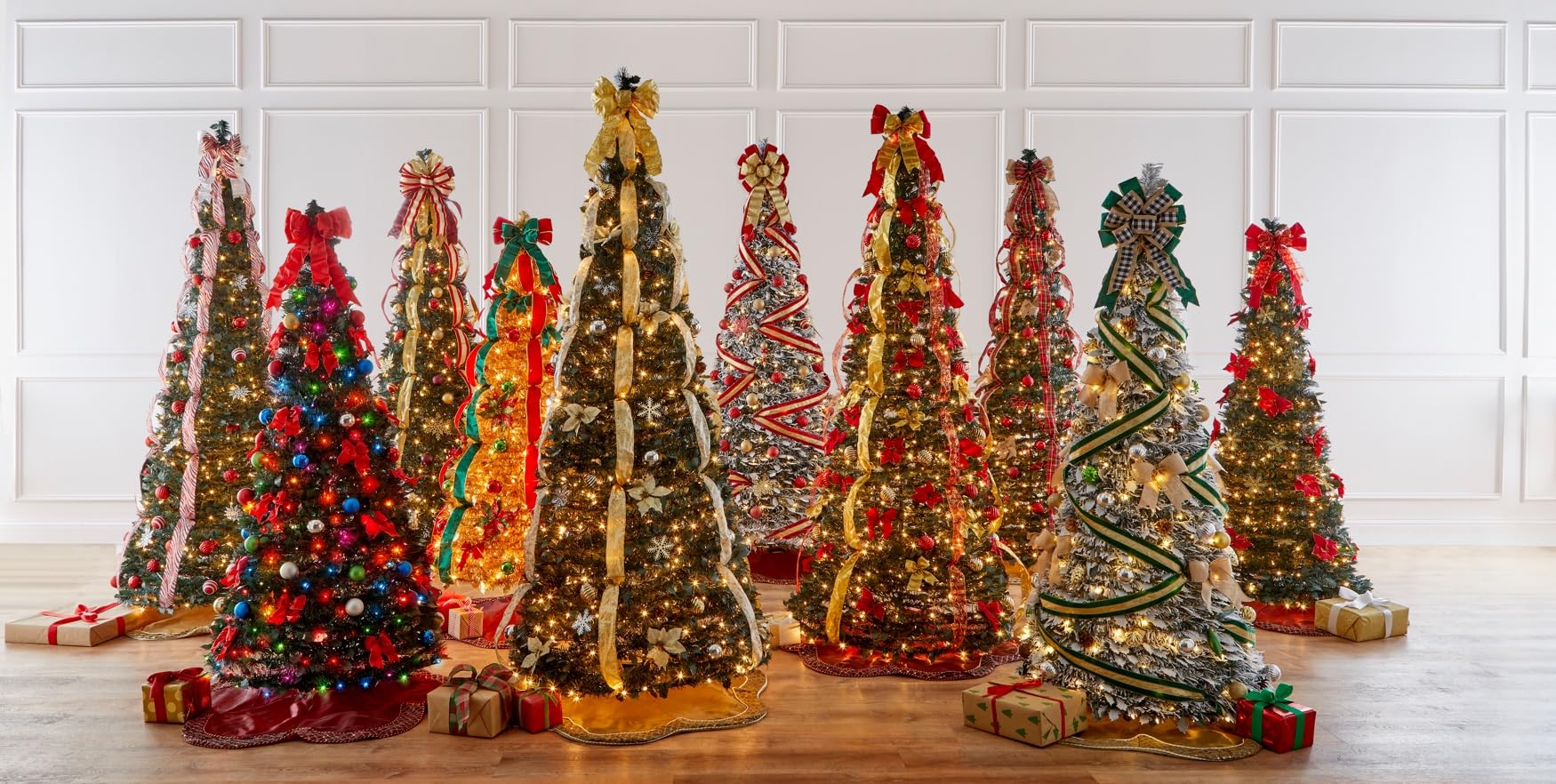 BrylaneHome 7.5 Ft Fully Decorated Pre-Lit Pop-Up Christmas Tree with 450 Warm Lights & Included Stand, Collapsible, Easy Assemb