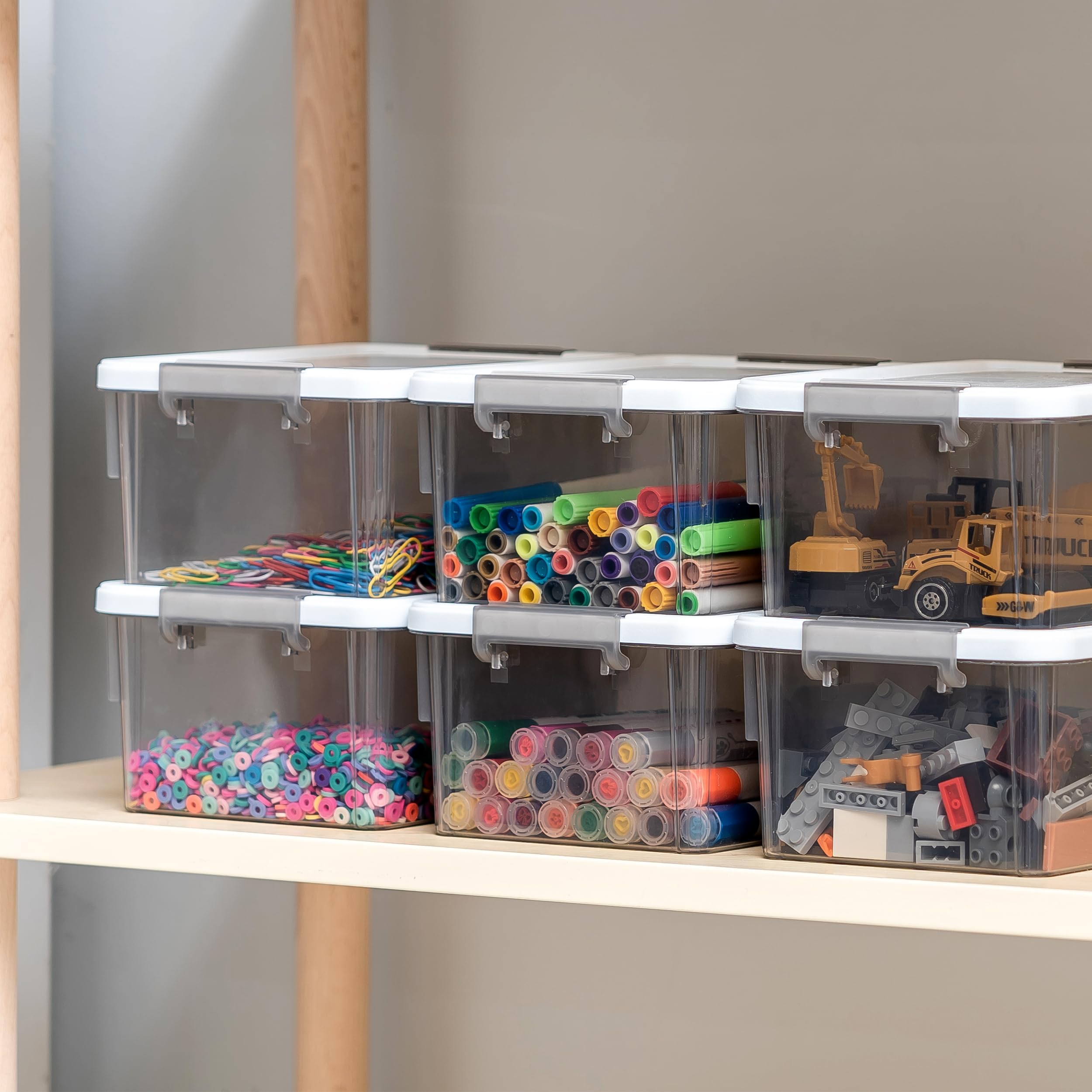 Citylife 1.3 Qt 10 Pack Small Storage Bins Plastic Storage Container Stackable Box With Lids For Organizing, Clear Grey