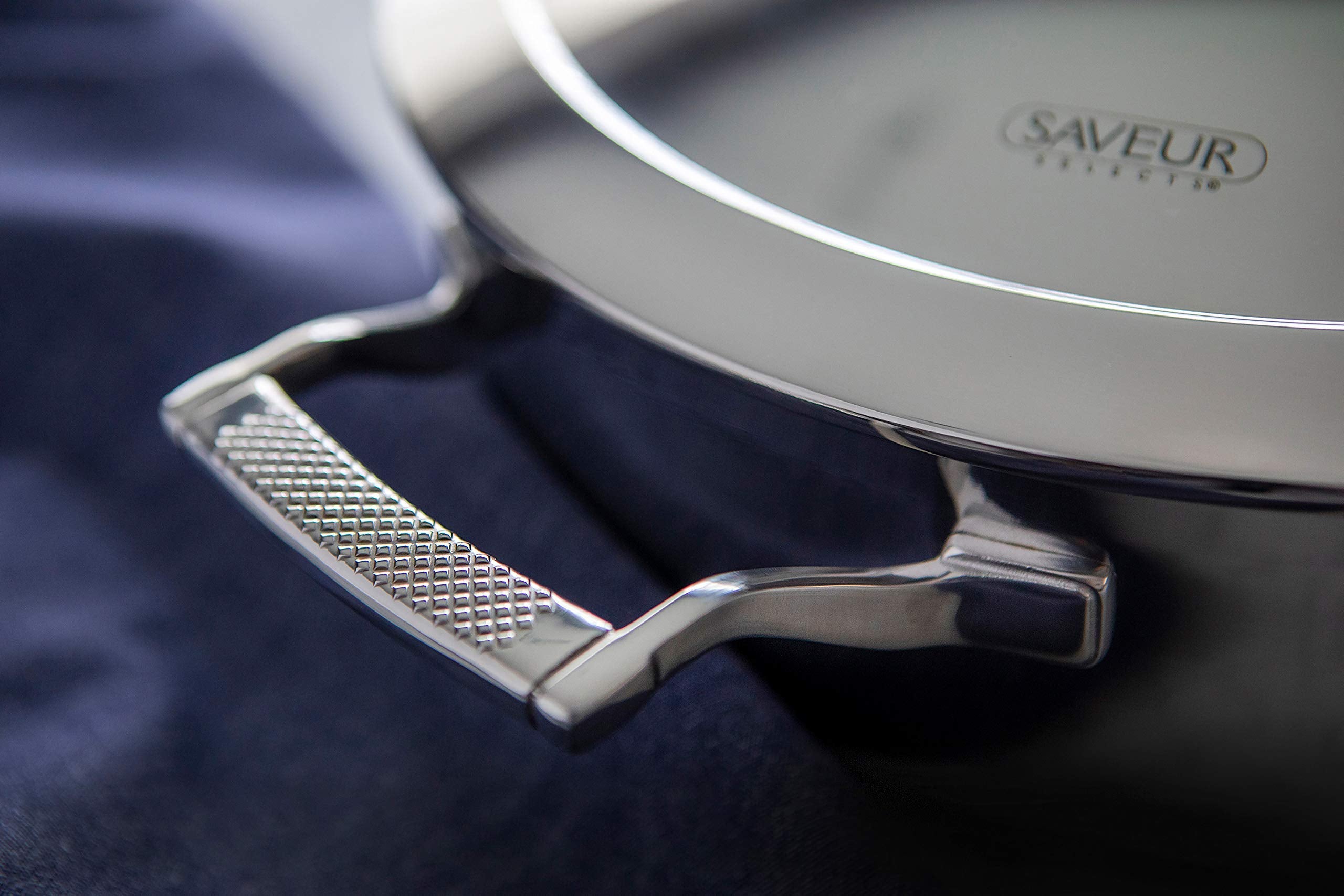 SAVEUR SELECTS Tri-ply Stainless Steel 3-Quart Sauteuse with Lid, Induction-ready, Dishwasher Safe, Voyage Series