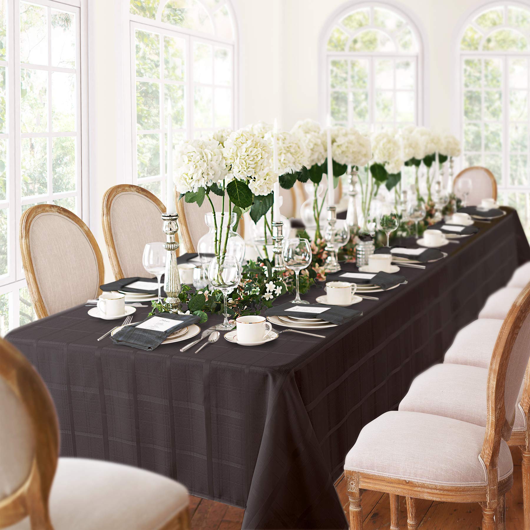 Newbridge Elegance Plaid No-Iron Soil Resistant Fabric Woven Tablecloth - 60 X 144 Oblong - Black