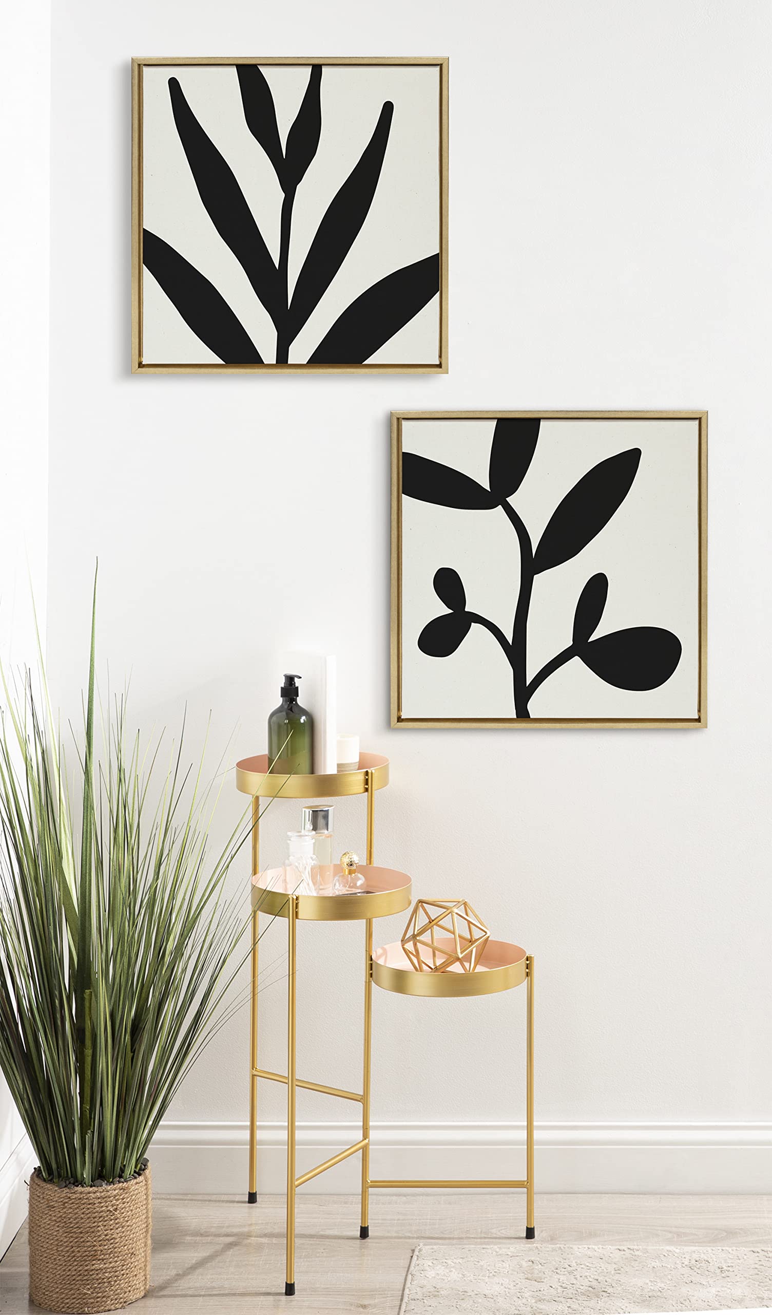Kate And Laurel Sylvie Modern Botanical Neutral Abstract 2 Framed Canvas Wall Art By The Creative Bunch Studio, 22X22 Gold, Deco