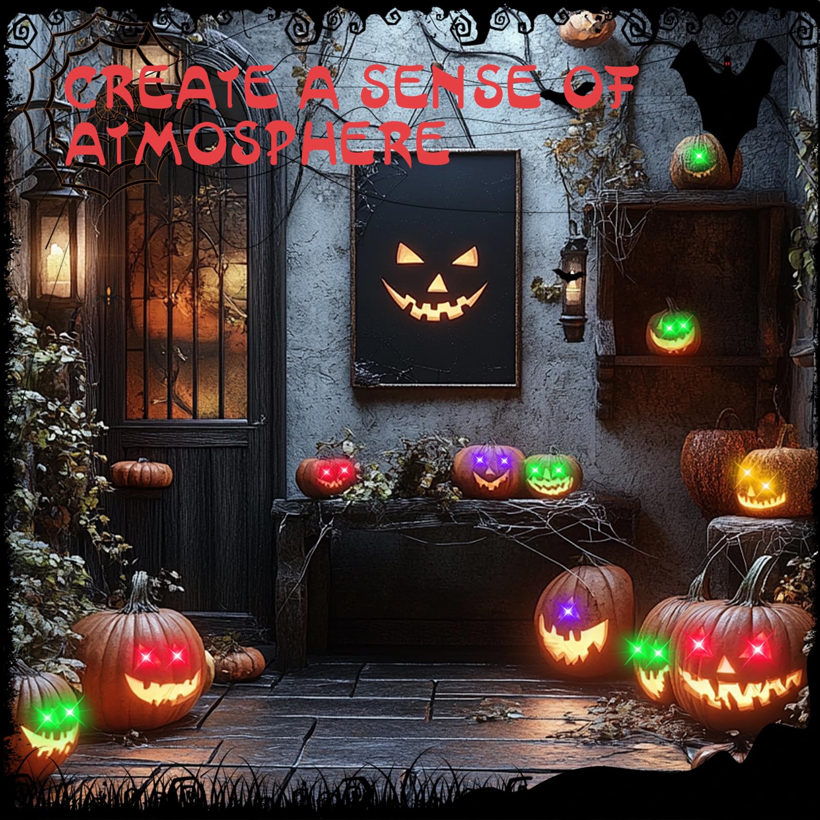 Halloween LED Glowing Eyes with Timer, 2 Pack Light Up Skeleton Eyes for DIY Horror Props, Masks, Pumpkins, Tombstones (4PC - Ye