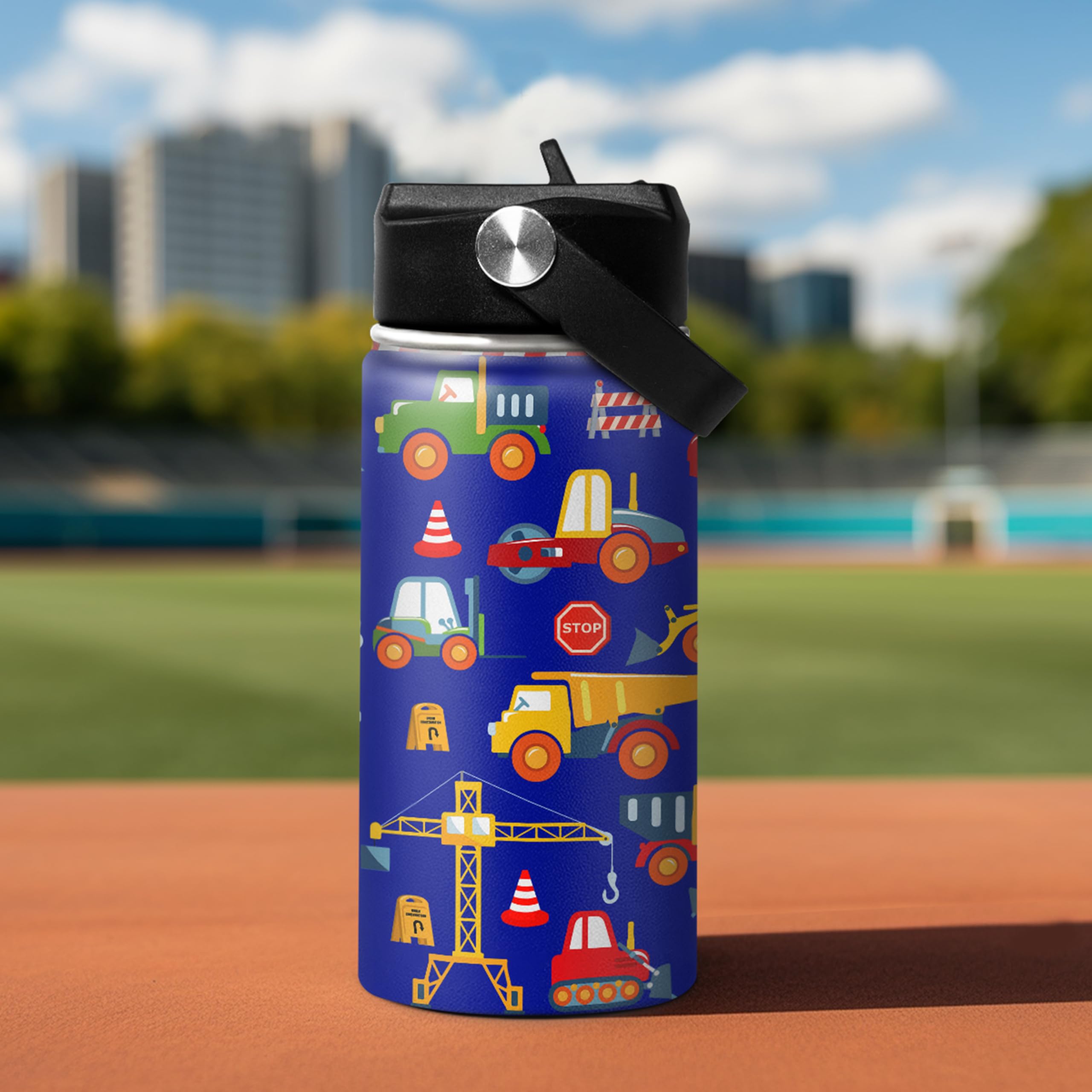 Kids Water Bottle With Straw Construction Insulated Water Bottles 12Oz Stainless Steel Travel School Tumbler Double Wall Vacuum