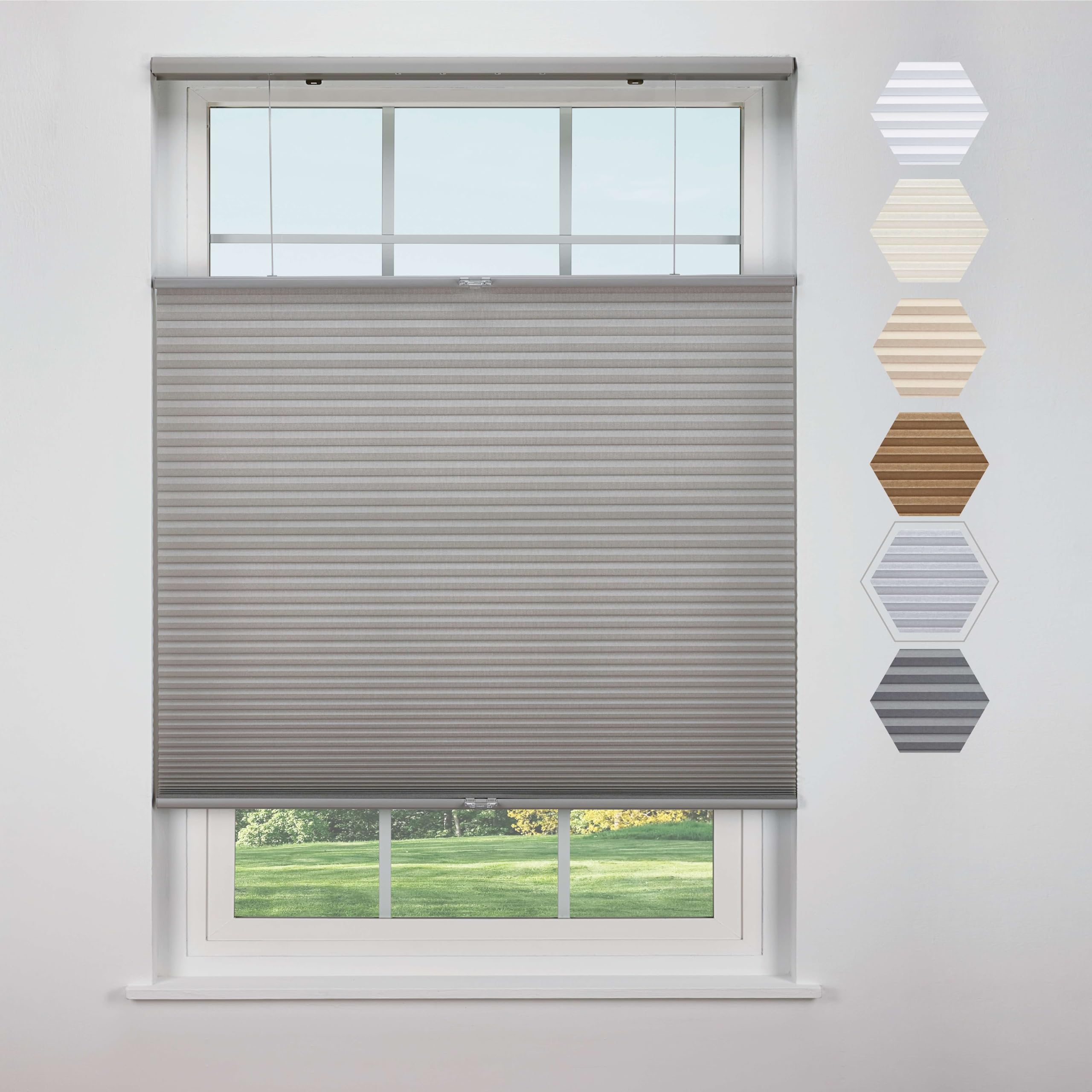 Linen Avenue Cordless Cellular Top Down Bottom Up Light Filtering Shade 20 1/4 W x 48 H, Platinum (Arrives 1/4  Narrower)