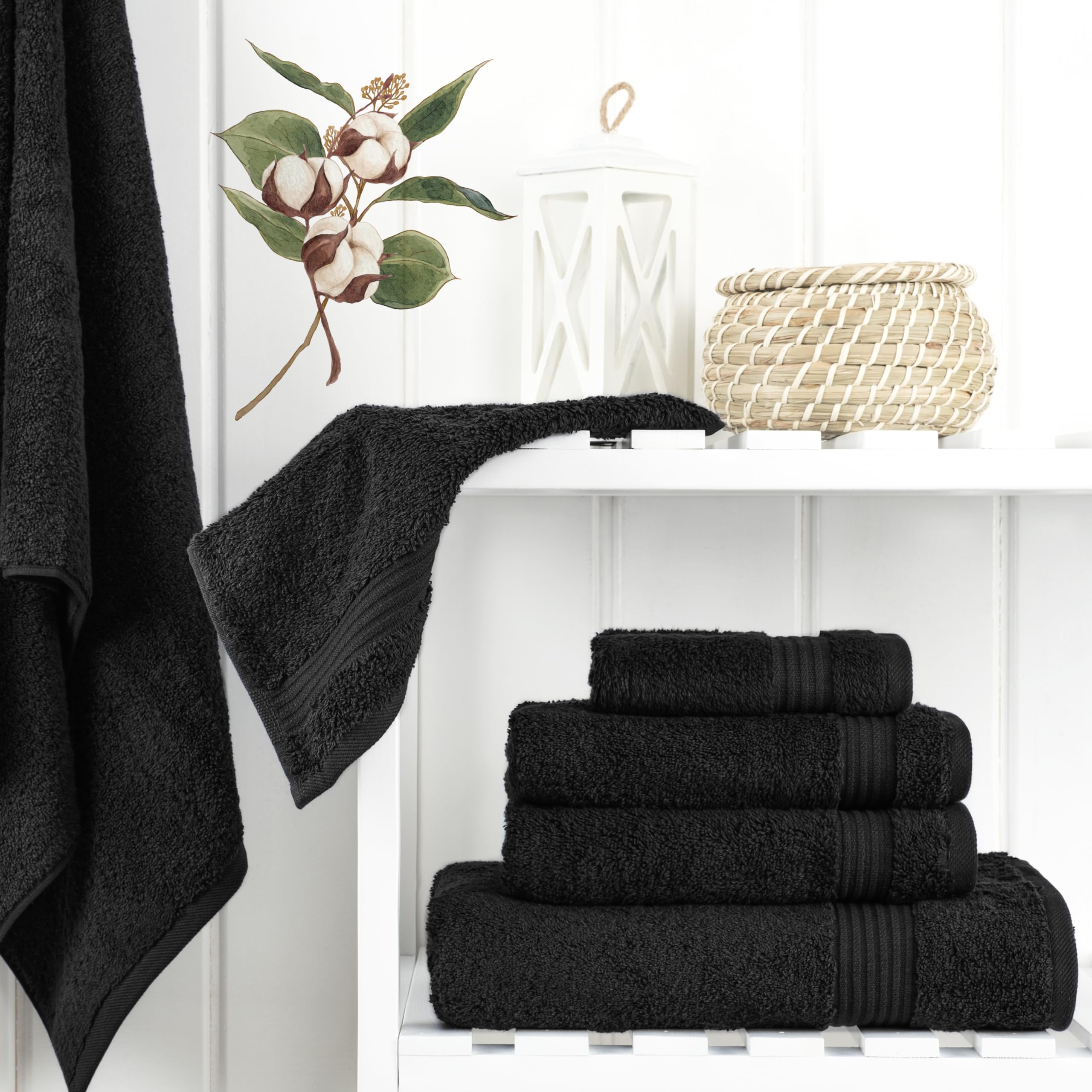 Cotton Paradise Black 6 Piece Towel Set, 100% Cotton Turkish Towels For Bathroom, 2 Bath Towels 2 Hand Towels 2 Washcloths Soft