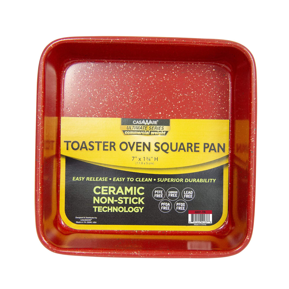 Casaware 7-Inch Toaster Oven Ultimate Series Commercial Weight Ceramic Non-Stick Coating Square Pan (Red Granite)