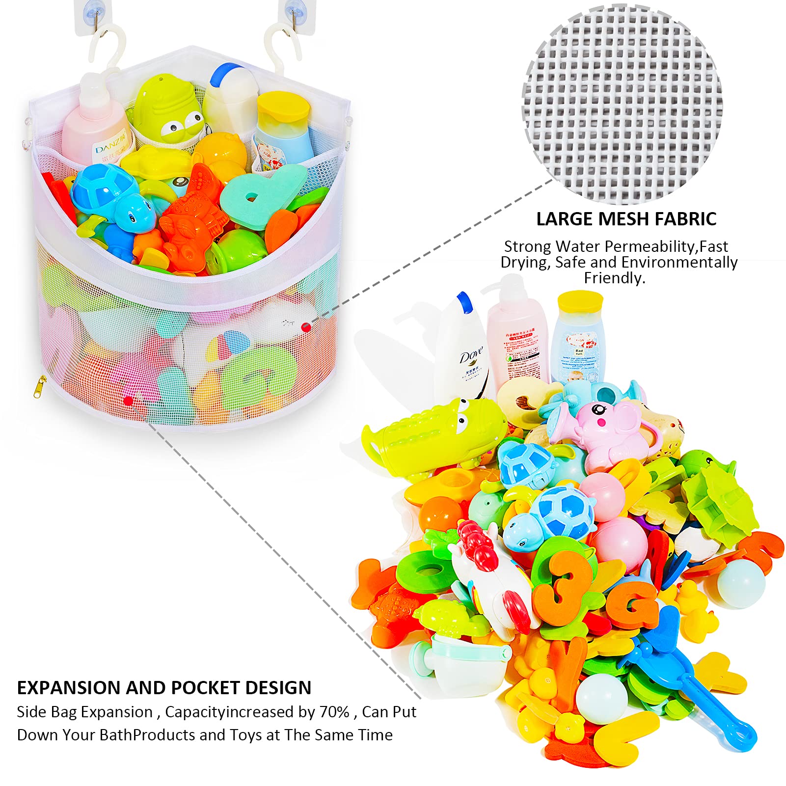 Ligereza Baby Bath Toy Organizer, Quick Drying And Mould Proof, Corner Hang-Suspension Holder, Large Capacity Multi Use Shower C