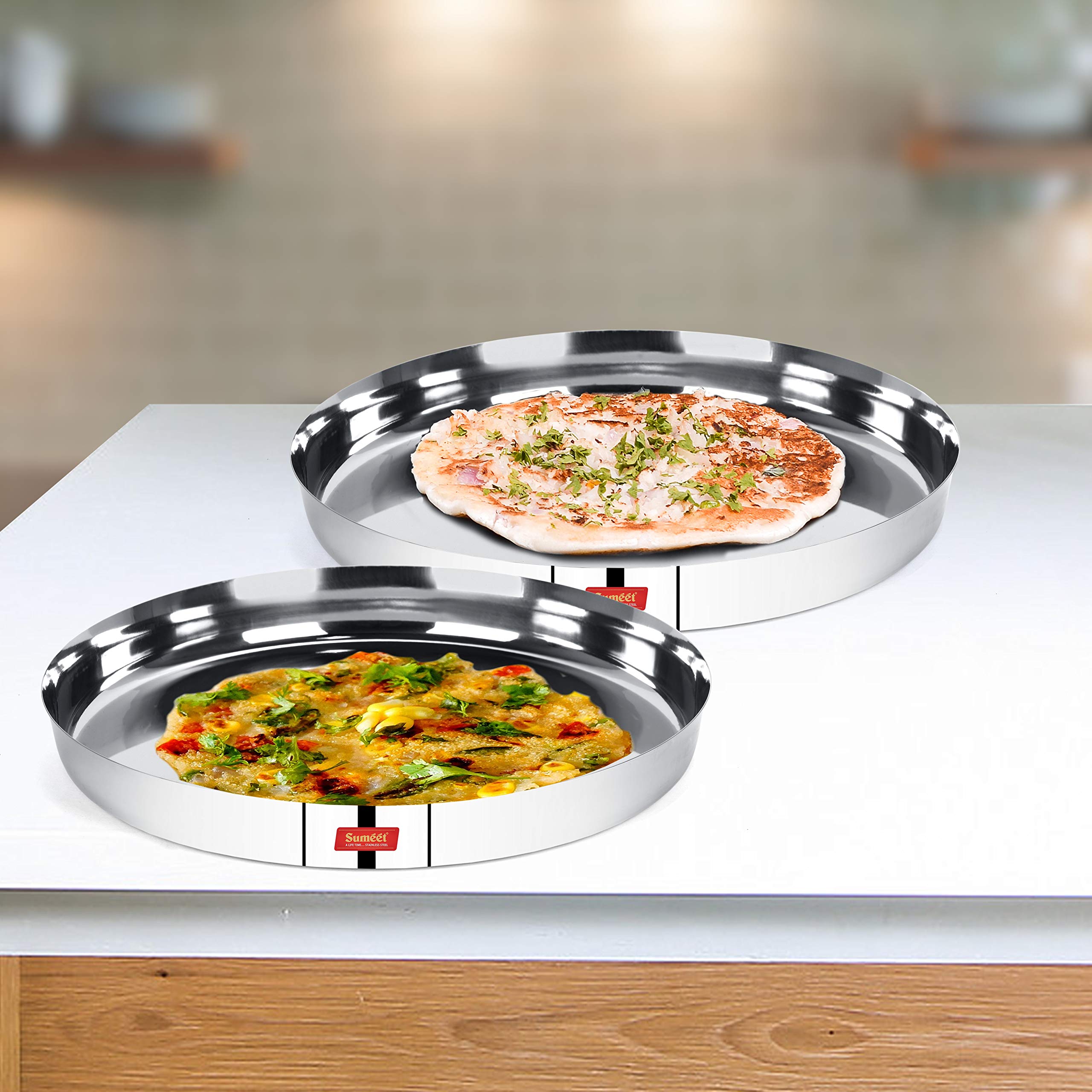 Sumeet 22 Gauge Stainless Steel Traditional Dinner Plate/Thali 30.7Cm (2.5Ltr) - Set Of 2Pc