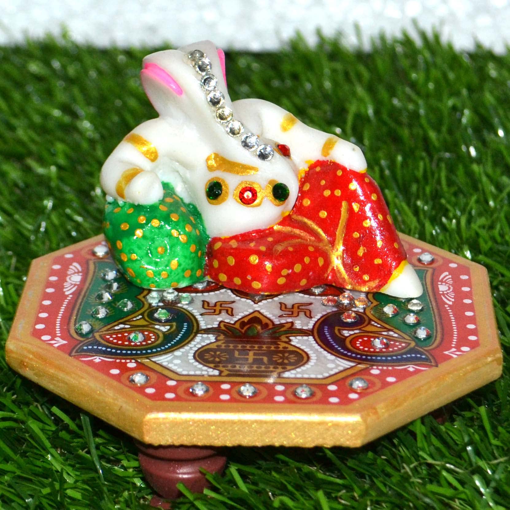 Ganesh Handicraft Polyresin Idol With Marble Idol Choki For Pooja Use | Home Decor | Handpainted | Decorative | Gift Item | Show