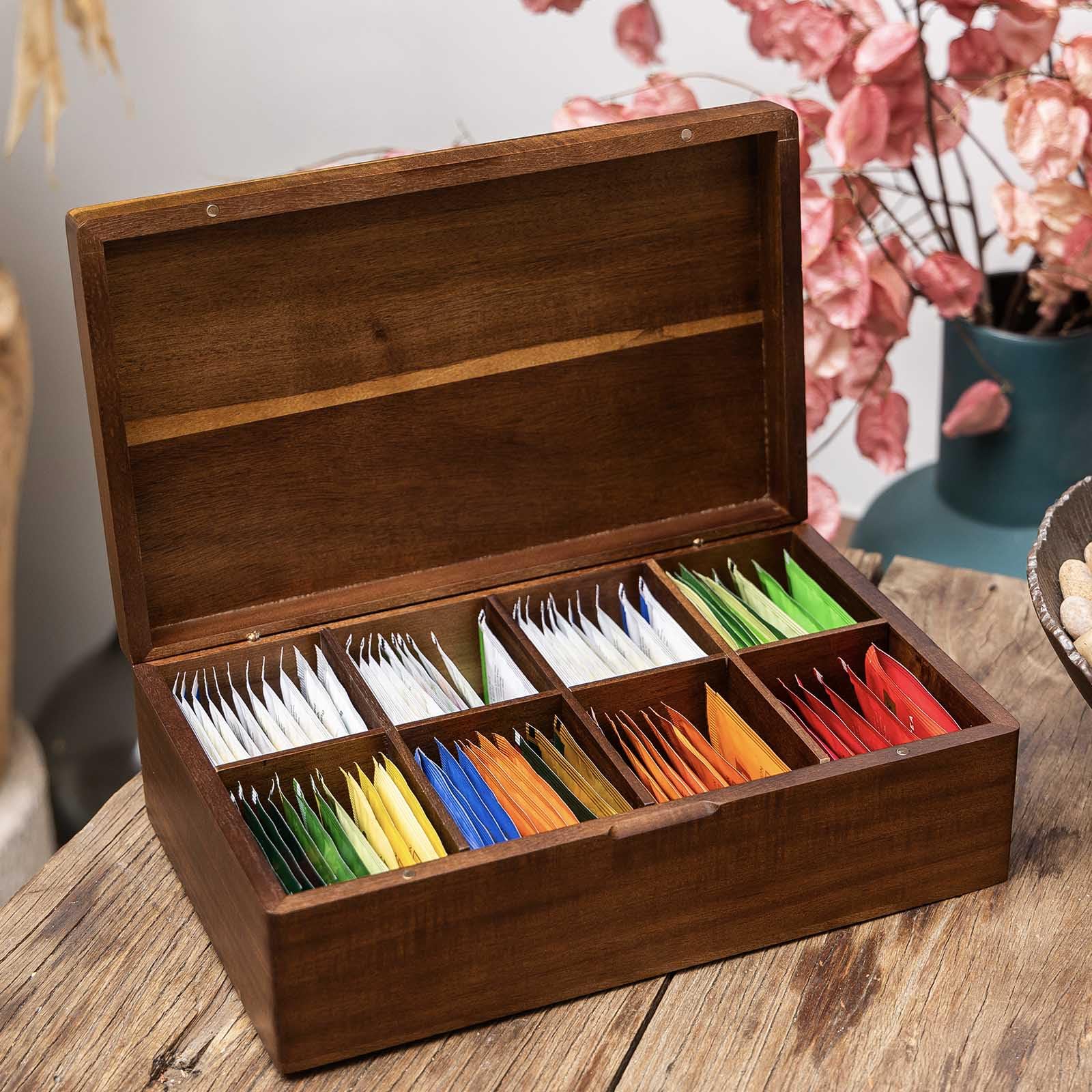 Acacia Wooden Tea Bag Organizers, Tea Packet Storage Boxes, Tea Caddy For Tea Bags Chest, Teabag Holder Containers, Teabox Stati