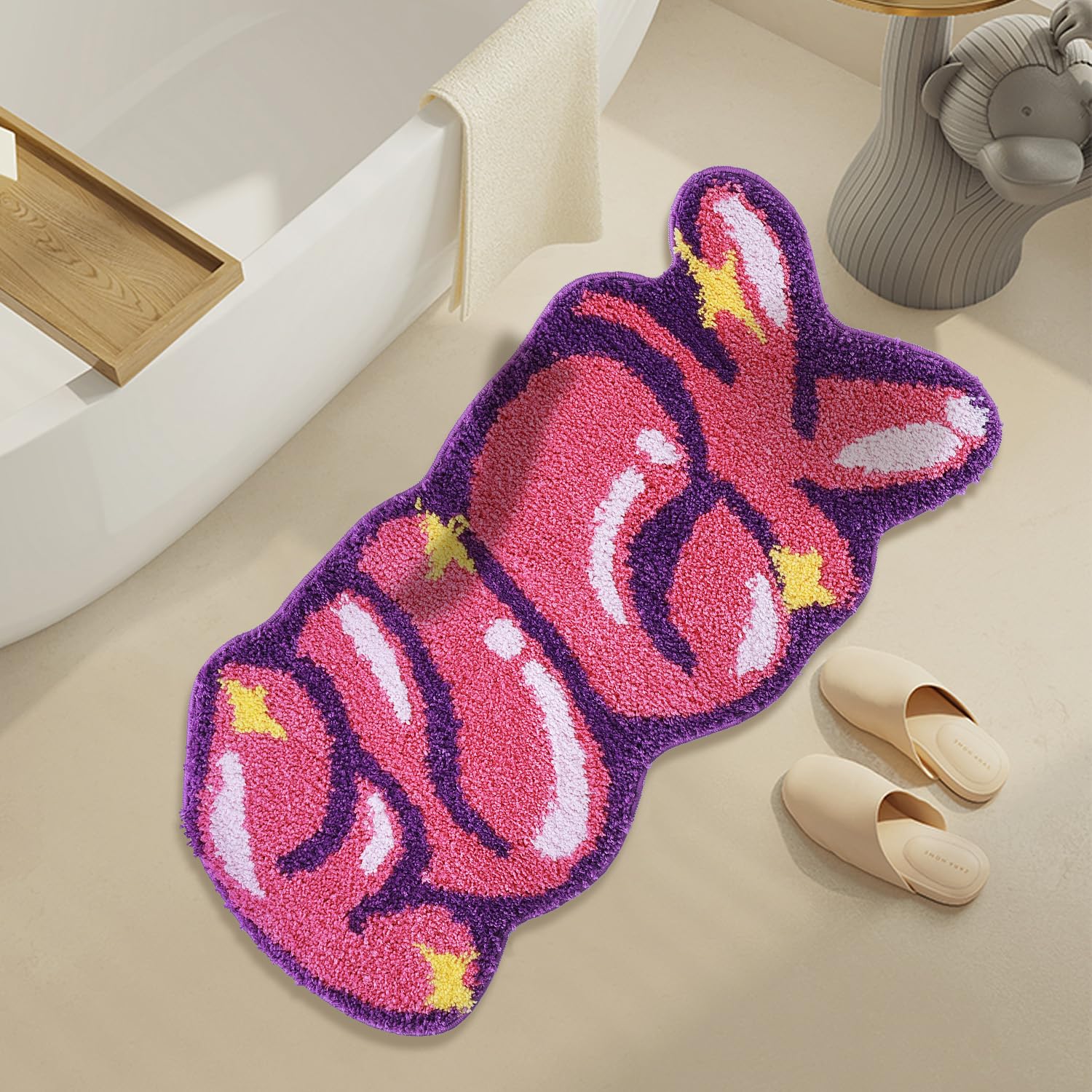 Comblue Pink Funky Cute Bathroom Rugs, Funny Bath Mat Non Slip For Bathroom Floor, Extra Soft Absorbent Plush Microfiber Cool Ru