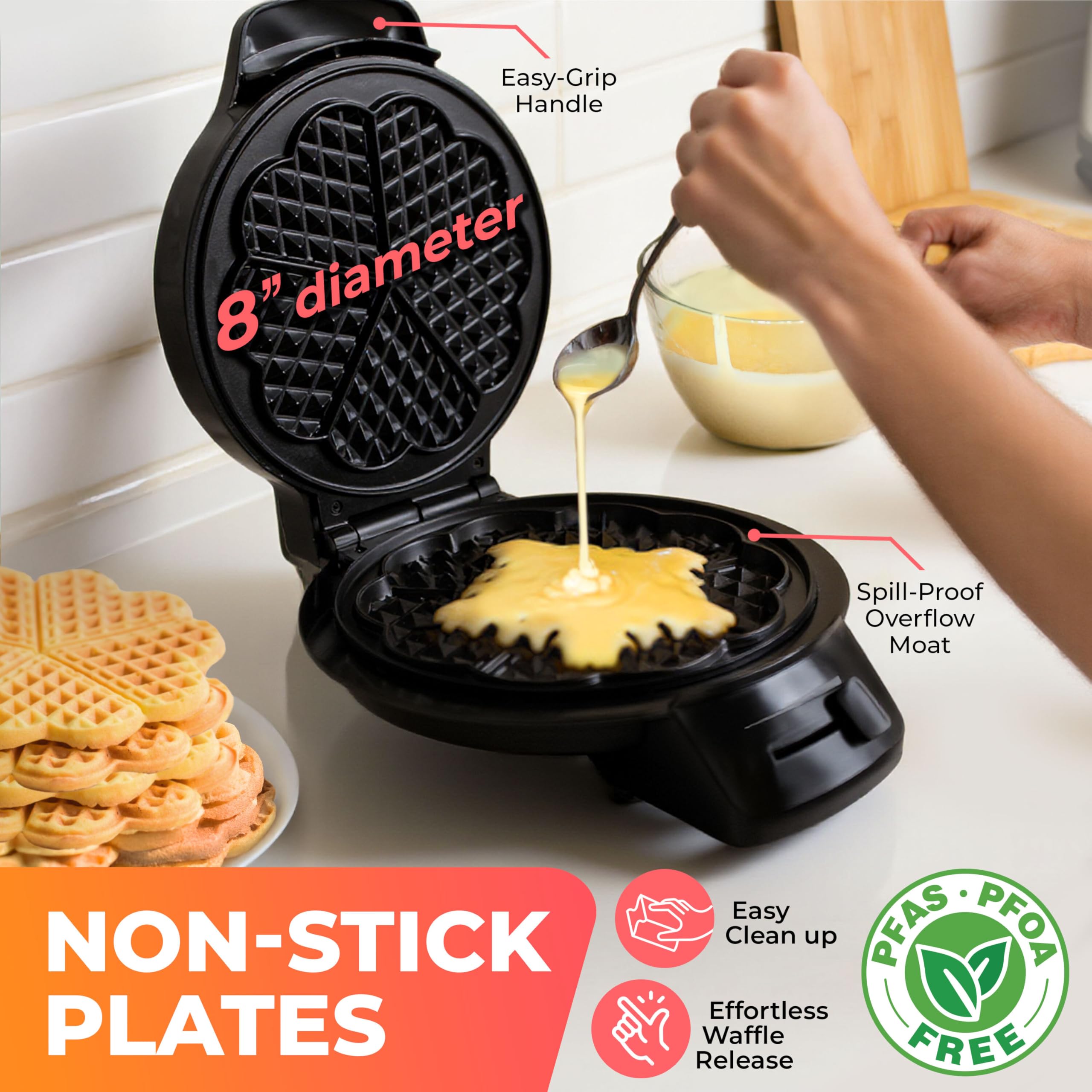 Mueller Heart 5 Waffle Maker, Waffle Iron, Adjustable Browning Control & Nonstick, Cool Touch Handle, Easy To Clean, Small Kitch