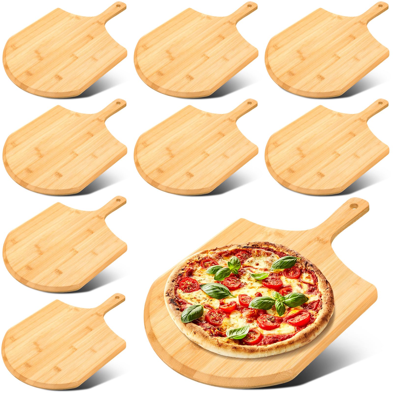 Gerrii 9 Pcs Wooden Pizza Peel 15.75 Inches Bamboo Pizza Peel Pizza Cutting Board Pizza Paddle Spatula With Handle For Baking Pi