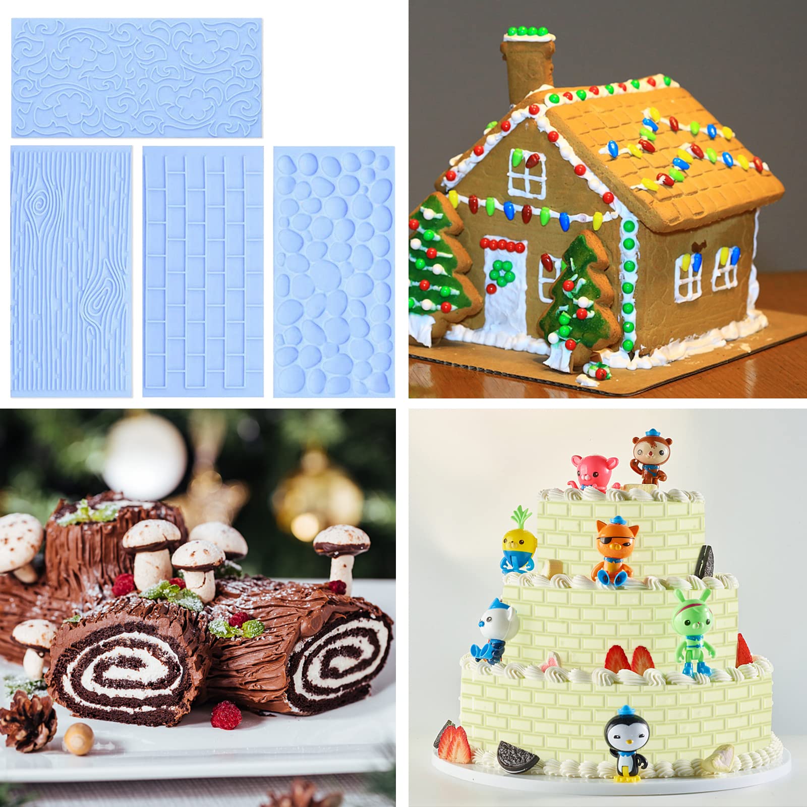 Grosun 6 Packs Fondant Impression Mat Fondant Texture Mats Clay Mold Set Lace Embossing Mat Fondant Cake Embossed Impression She