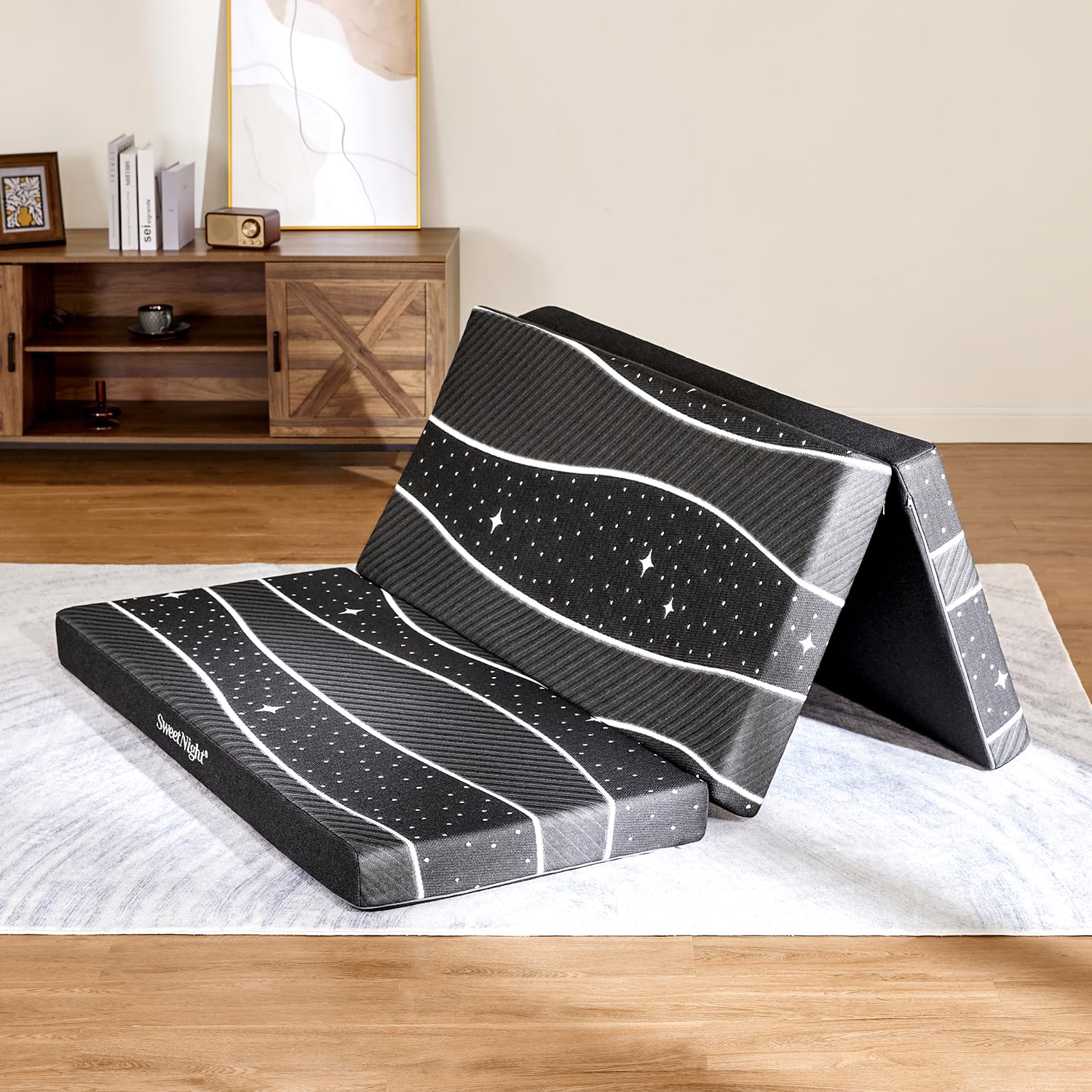 Sweetnight Portable Tri Folding Mattress Foldable - 4-Inch Foldable Mattress With Removable & Breathable Cover | Comfy Soft Doub