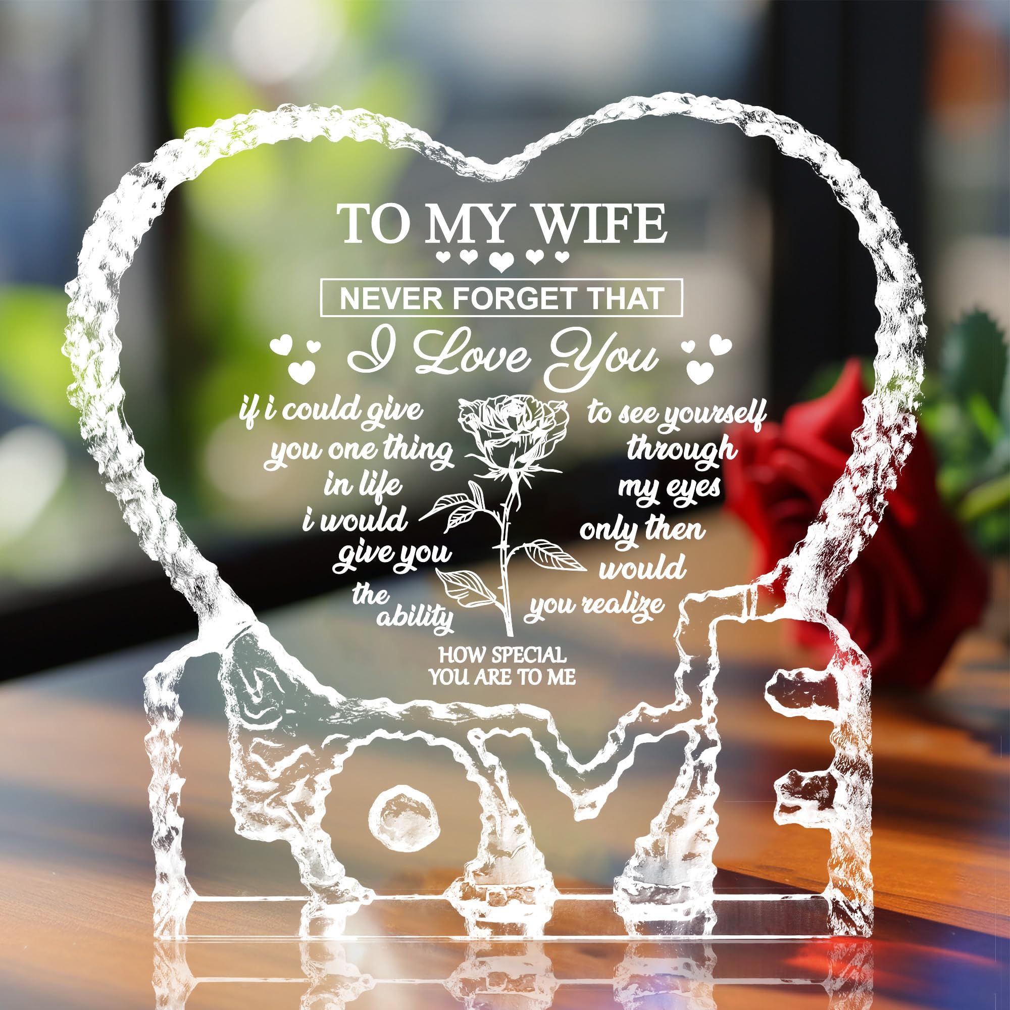 ZHSHWAT Mothers Day Birthday Gifts for Wife -Wife Birthday Gift Ideas,Husband to My Wife Heart-Shaped Crystal Keepsakes Christma