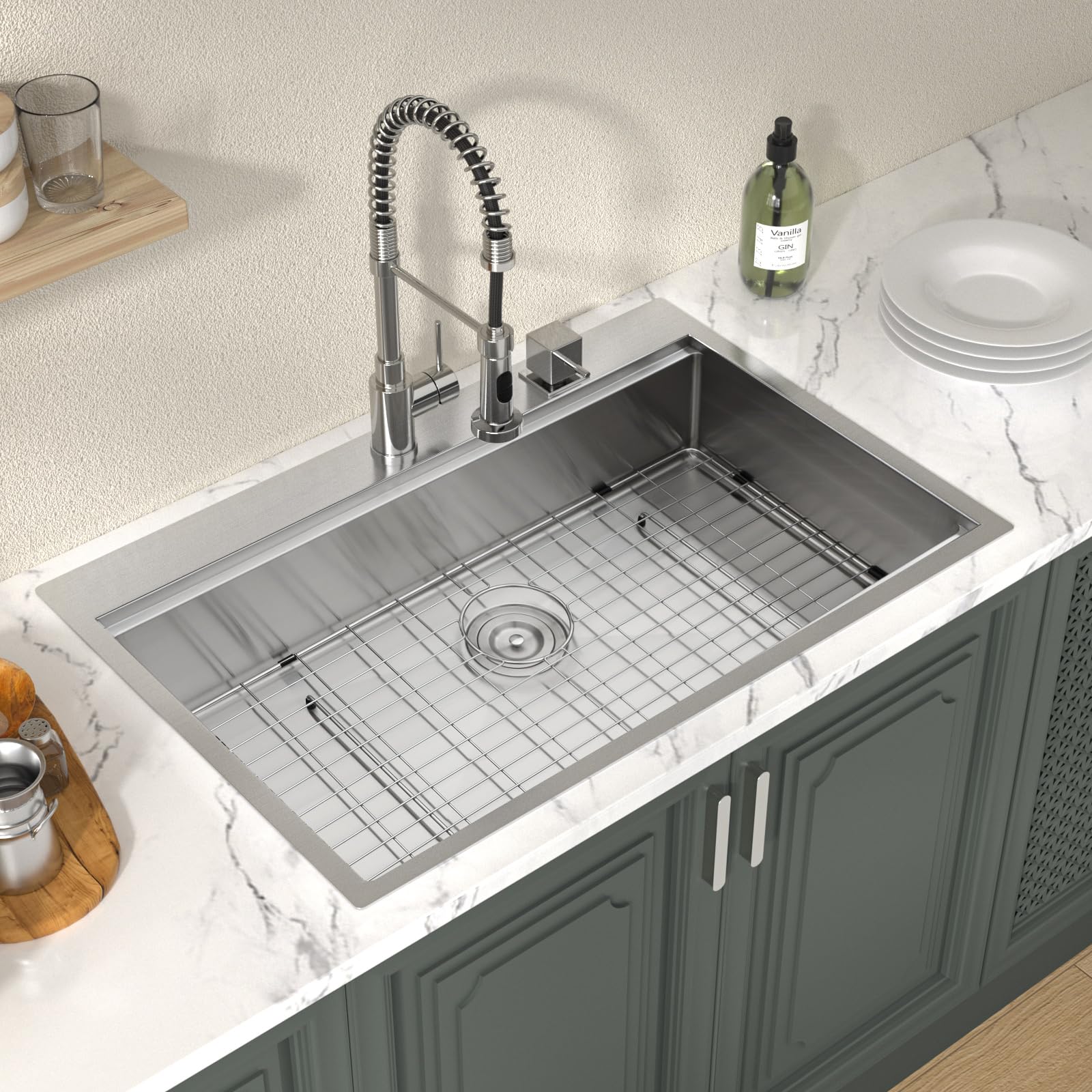 33 Drop In Kitchen Sink Workstation - Lordear 33X22 Kitchen Sinks Drop In Stainless Steel 16 Gauge Single Bowl Handmade Topmount