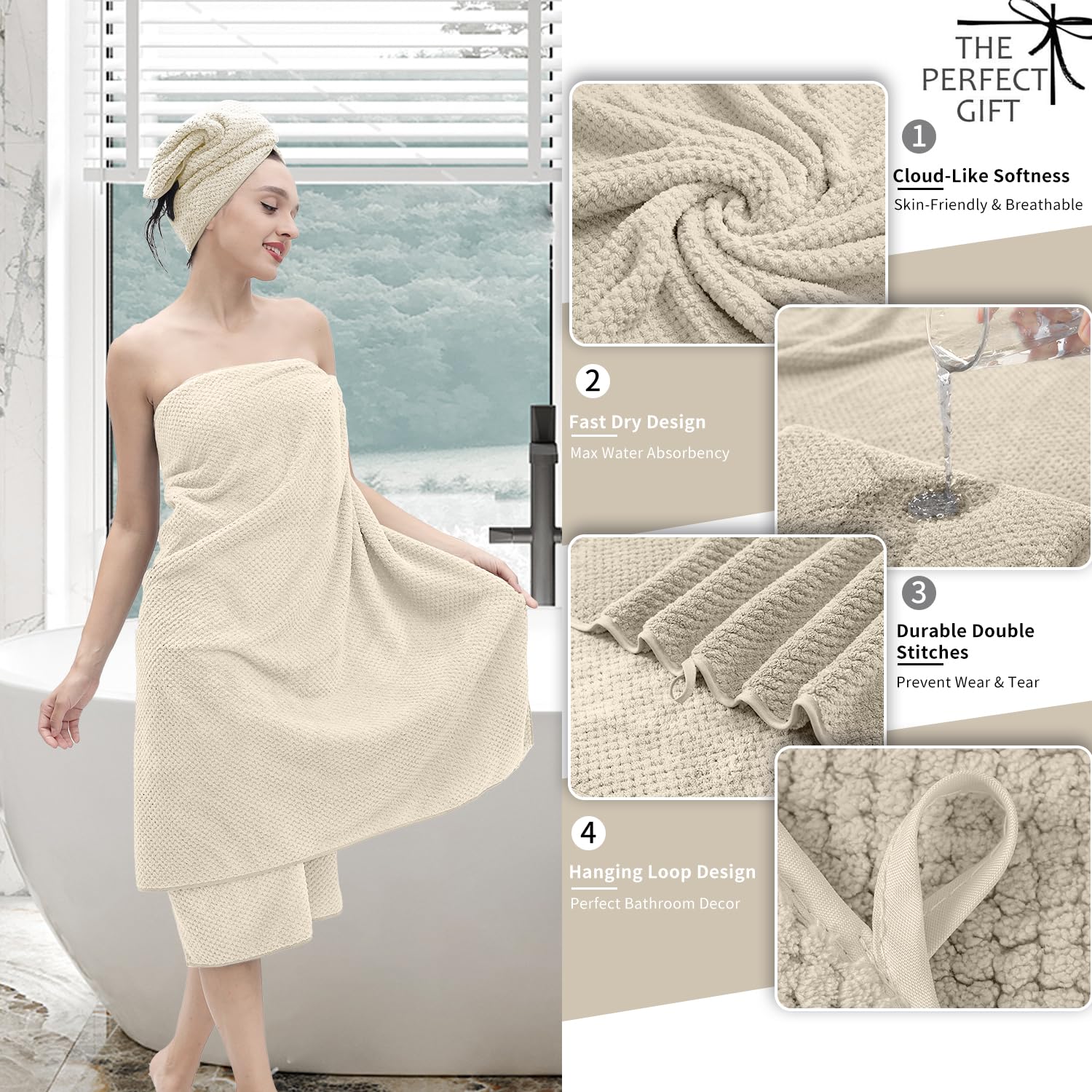 8 Piece Bathroom Towel Set |2 Oversized Bath Towels,2 Hand Towels,4 Washcloths| 600Gsm Soft Large Bath Sheet Luxury Premium Micr