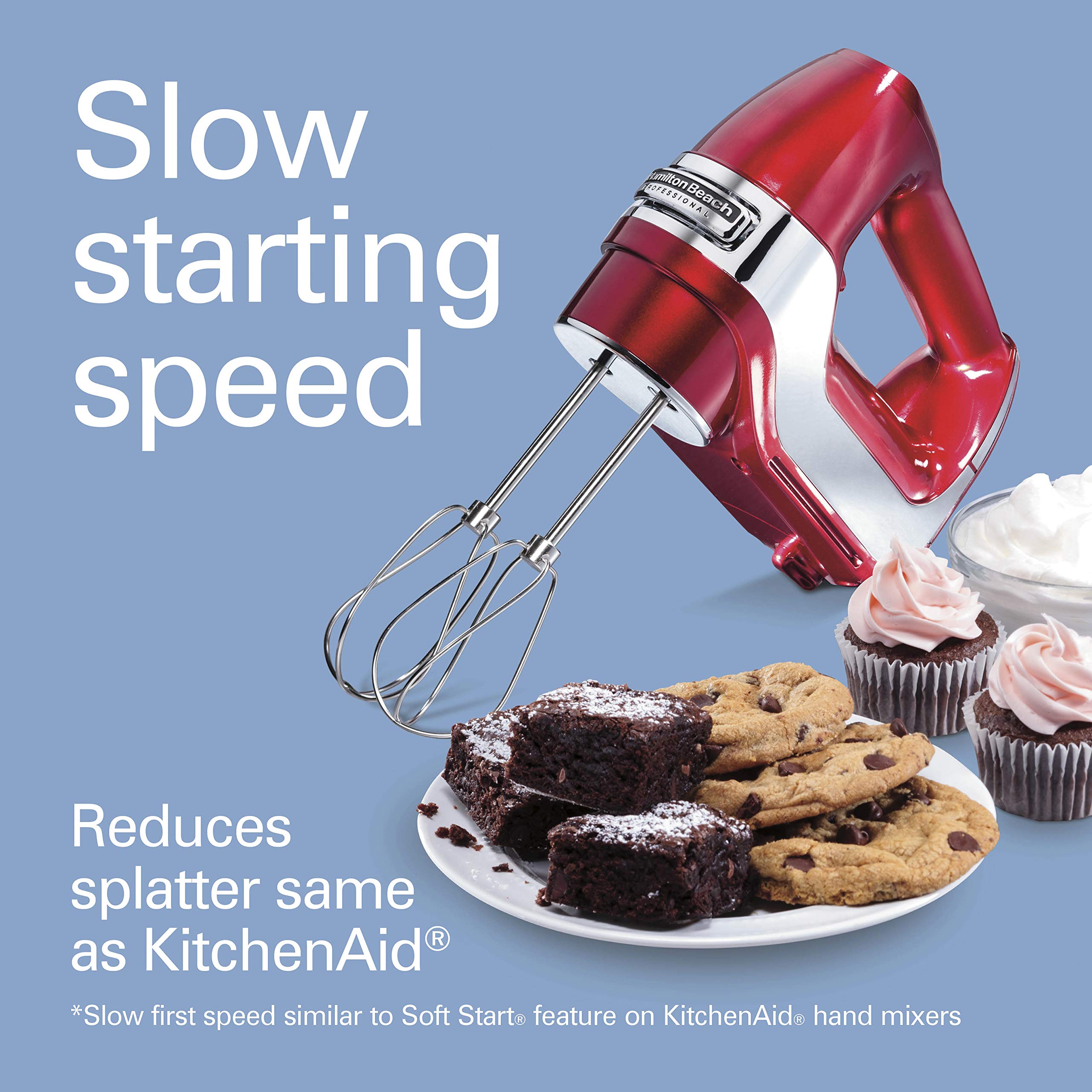 Hamilton Beach Professional 62653 5-Speed Electric Hand Mixer With High-Performance Dc Motor Slow Start, Snap-On Storage Case, S