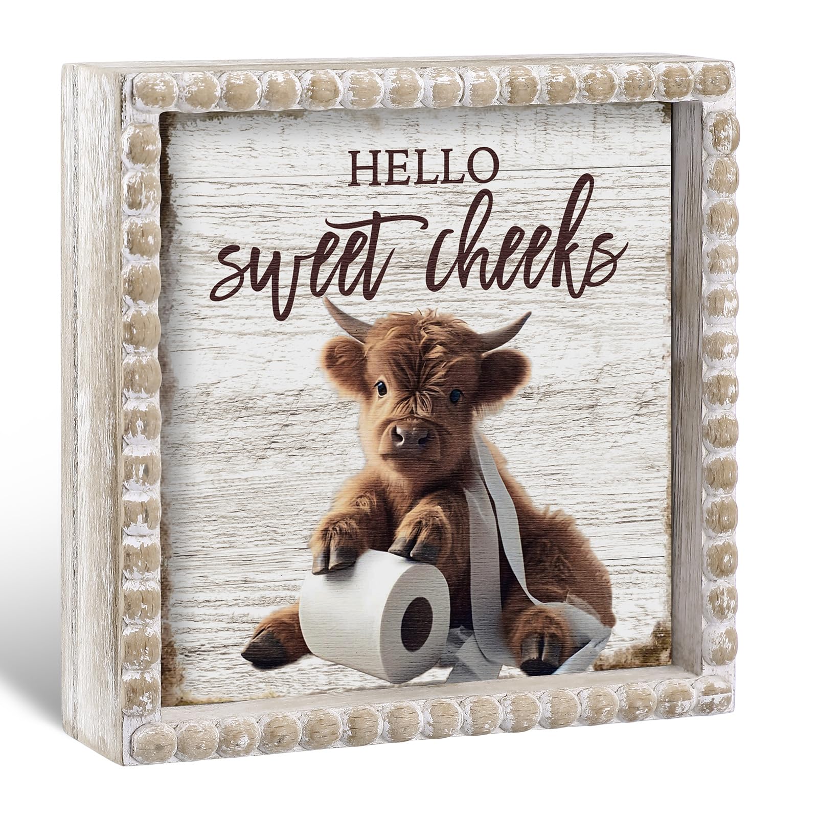 Yousoontic Highland Cow Sign Farmhouse Western Kitchen Restroom Decor Hello Sweet Cheeks Wooden Sign Rustic Highland Cow Gifts F