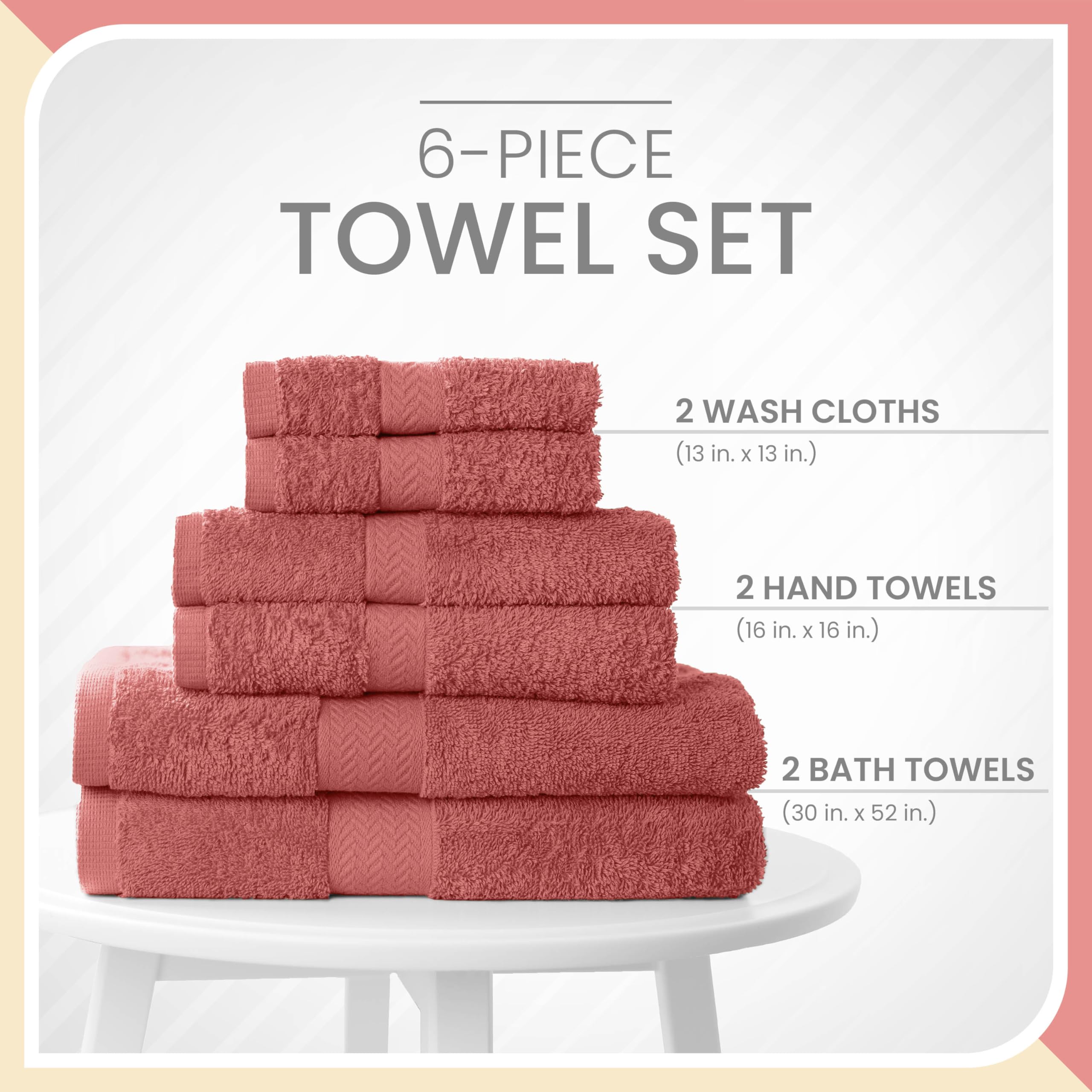 Martex 6-Piece Luxury 100% Cotton Towel Set | Quick Dry | Super Absorbent | Super Soft 100% Ringspun Cotton Towels | 2 Bath Towe