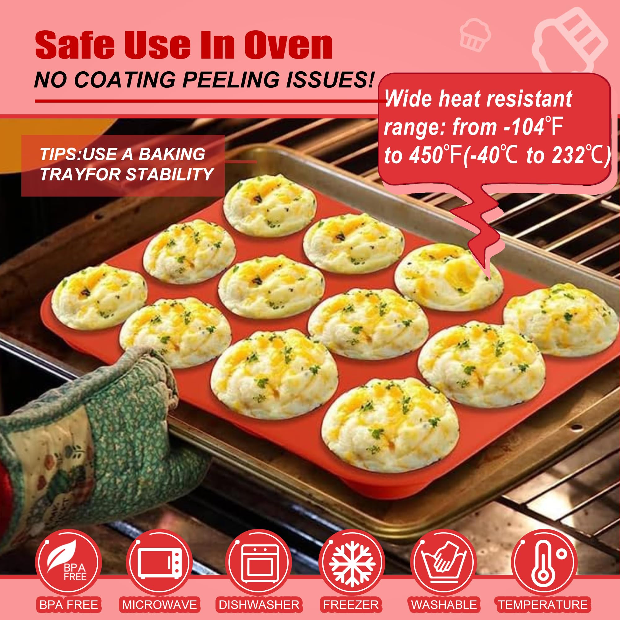 Keliwa 12 Cup Silicone Muffin Pan - Cupcake Baking Pan Great For Making Muffin Cakes, Tart, Bread -Non - Stick Silicone Mold/Dis