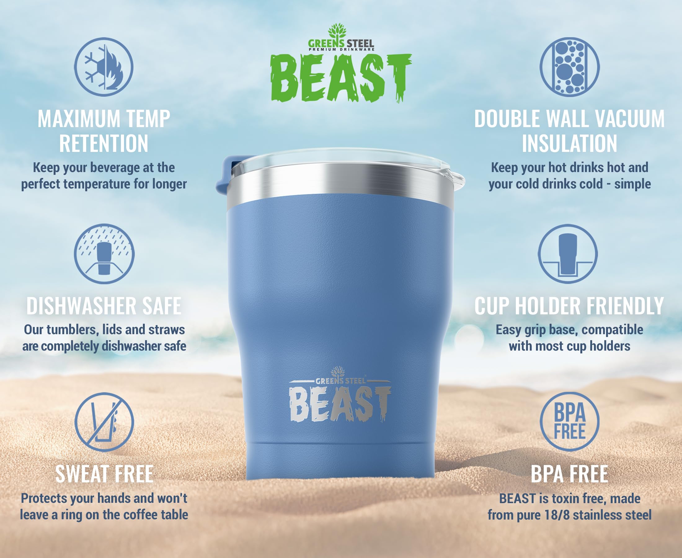 Beast 10 oz Tumbler Stainless Steel Vacuum Insulated coffee Ice cup Double Wall Travel Flask (Stormy Sky)